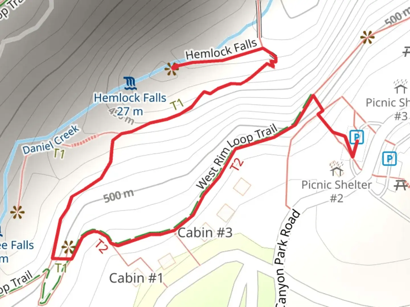 An image depicting the trail Hemlock Falls and its surrounding area.