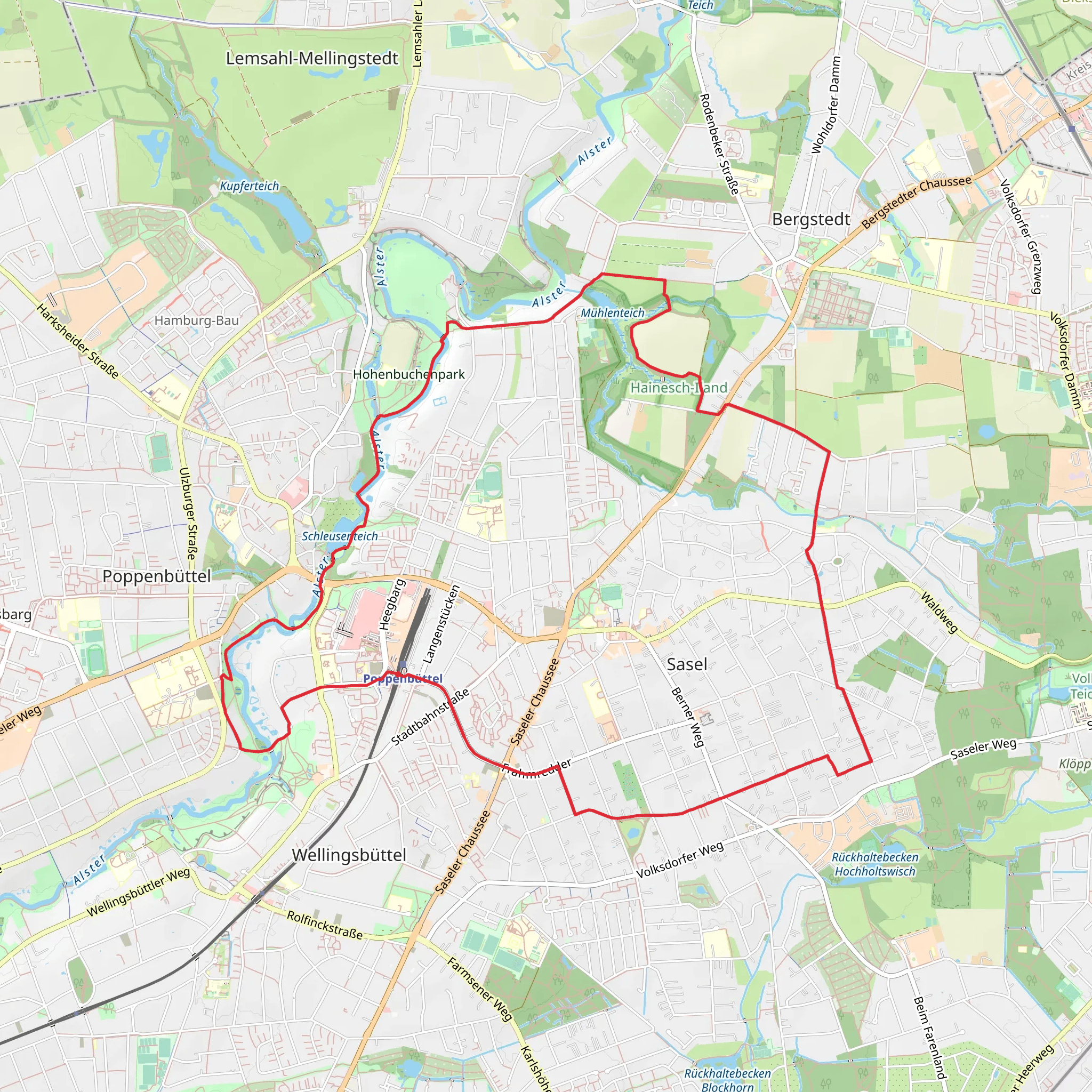 Muehlenteich and Hainesch-Iland via Alsterwanderweg and Furtstieg mobile static map