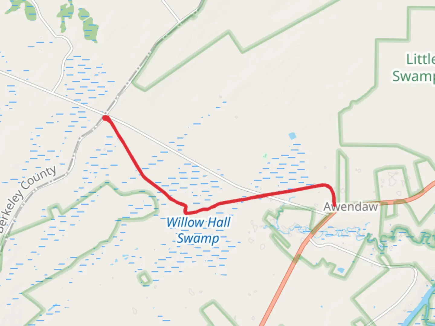 An image depicting the trail Palmetto Trail Swamp Fox Passage and its surrounding area.