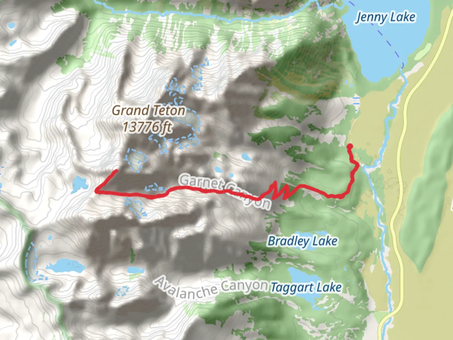 An image depicting the trail Middle Teton via Valley Trail and its surrounding area.