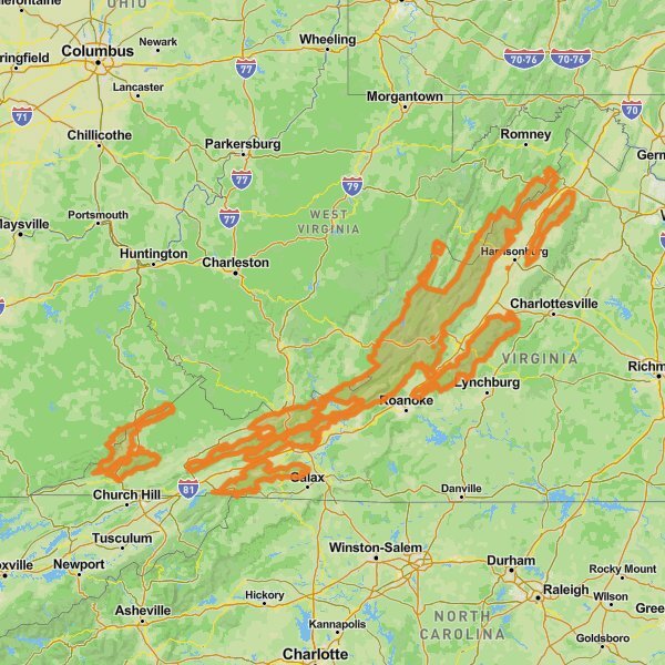 George Washington and Jefferson National Forest mobile static map