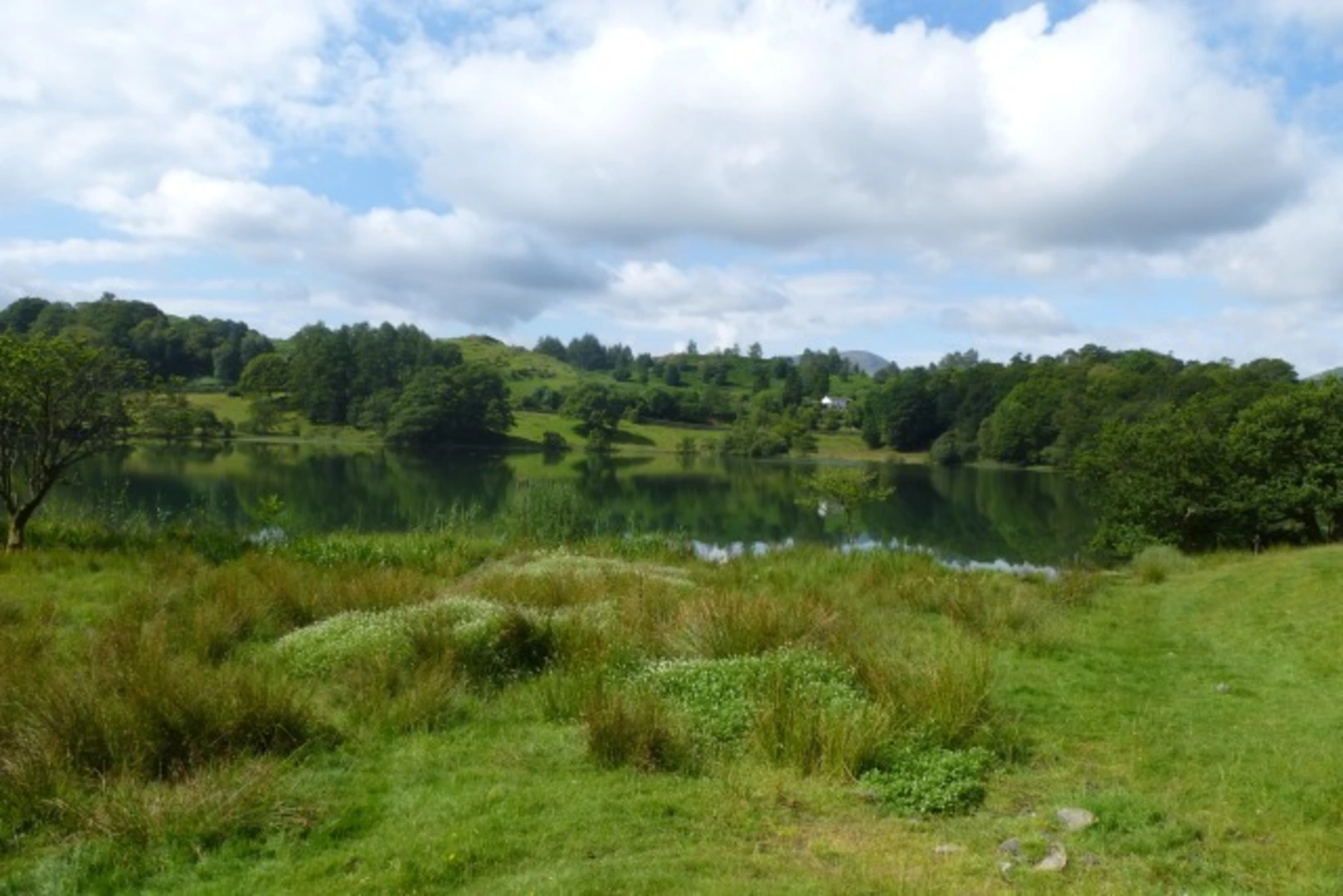 An image depicting the trail Loughrigg Tarn Loop from Tarn Foot Farm and its surrounding area.