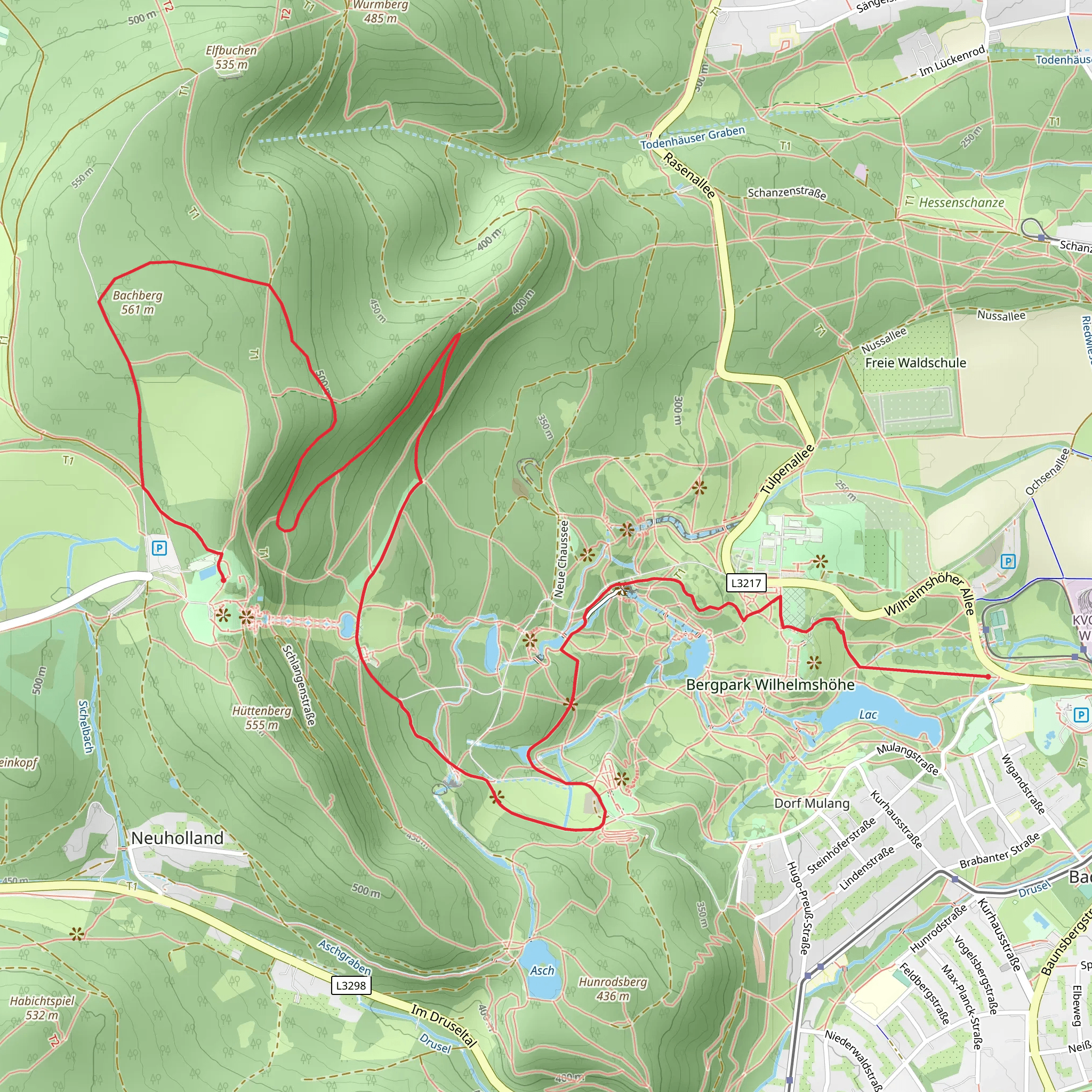 Entenfang and Bachberg via Kasselsteig and Prinzenweg mobile static map