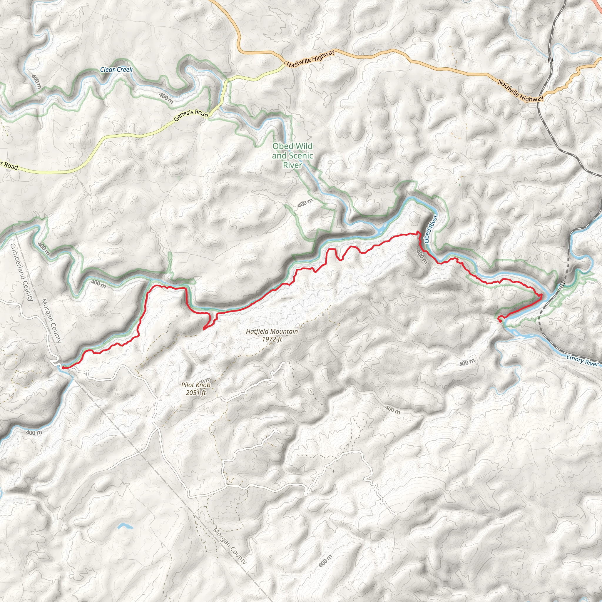 Obed Wild and Scenic Trail along Obed River mobile static map