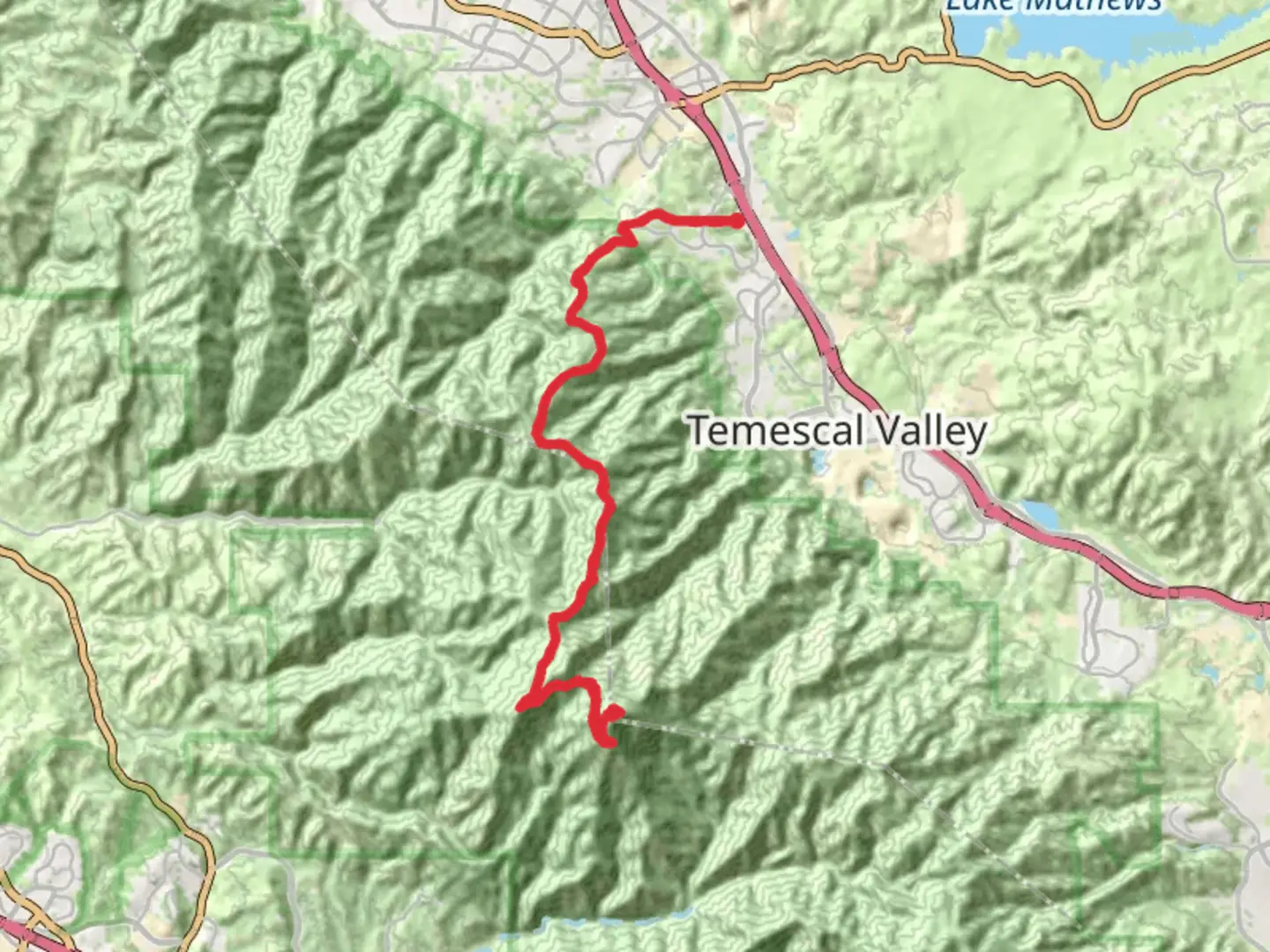 An image depicting the trail Bald Peak and Santiago Peak via Bedford Motorway and its surrounding area.