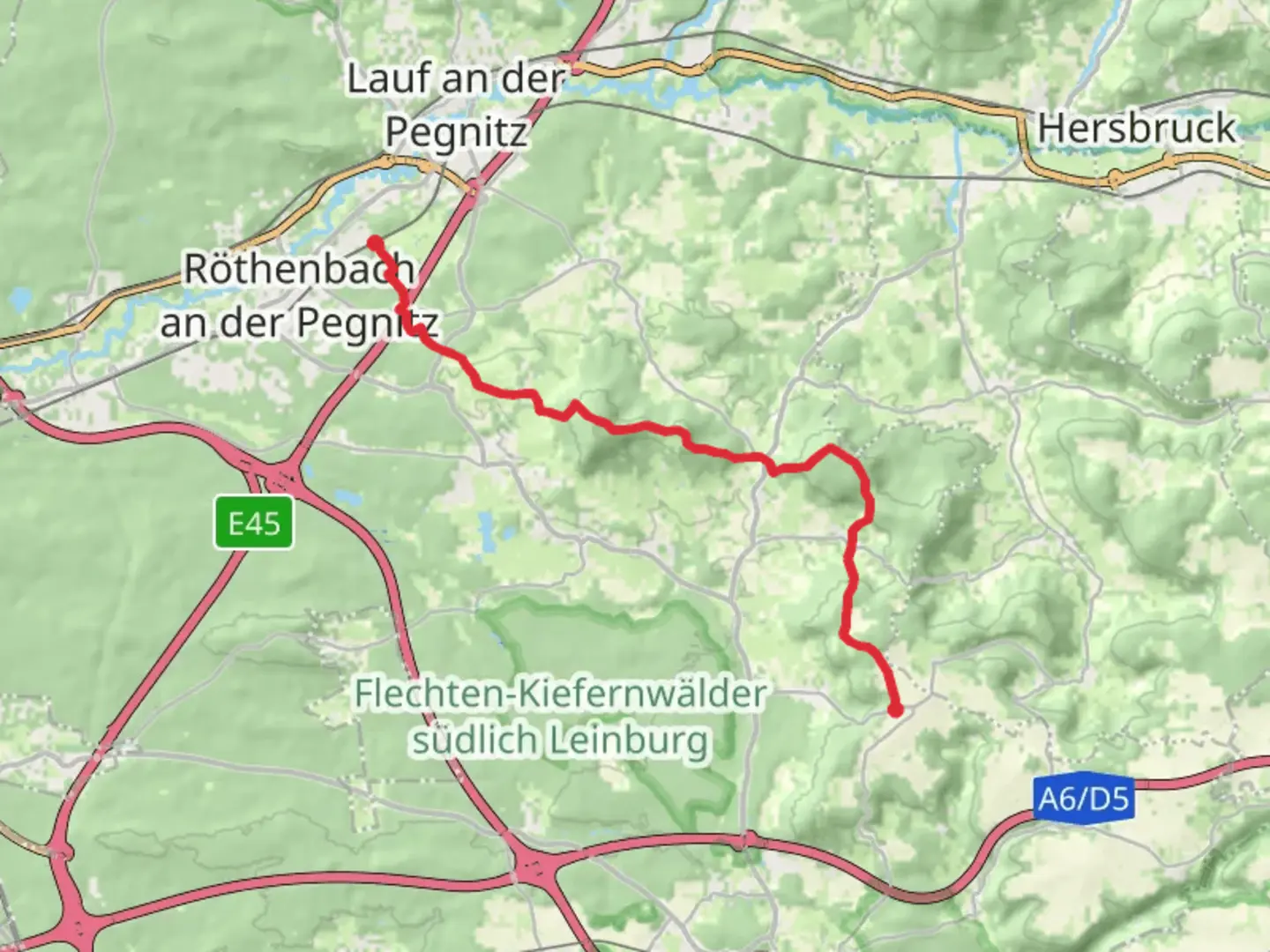 An image depicting the trail Weibenbrunn to Rothenbach Walk and its surrounding area.