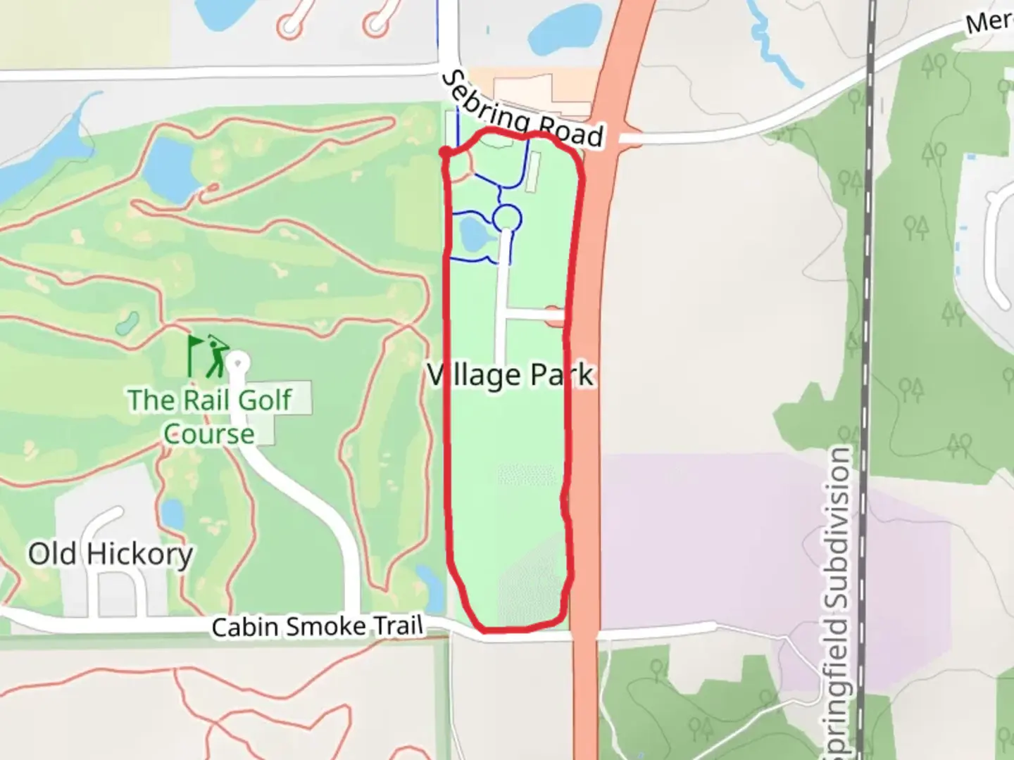 An image depicting the trail Village Park Loop and its surrounding area.