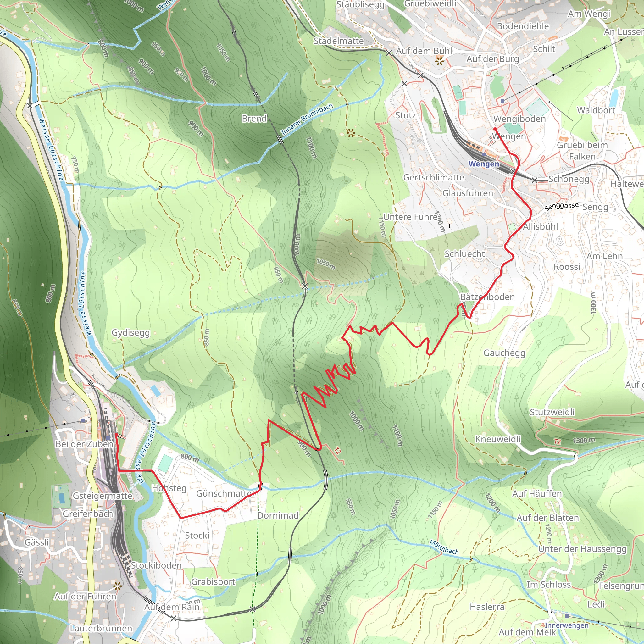 Hike Wengen - Lauterbrunnen No 48 mobile static map