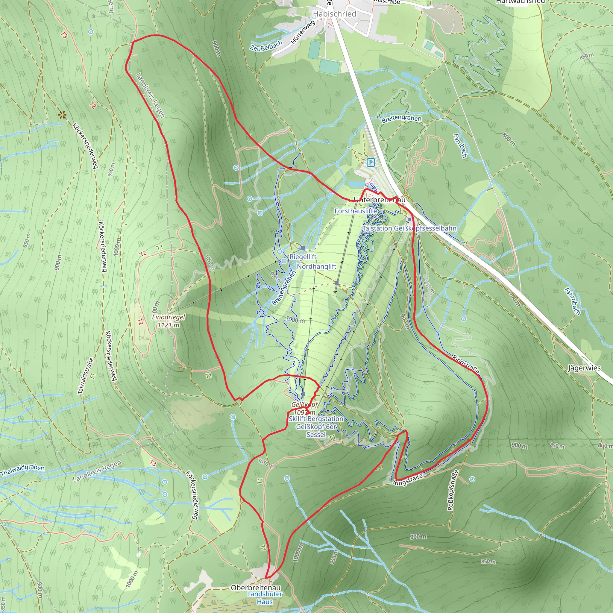 Ringstraße and Geißkopfturm via Bischofsmais mobile static map