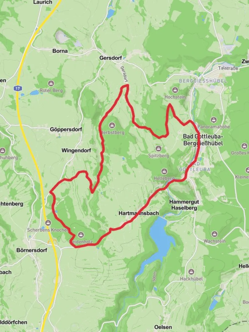 An image depicting the trail Bad Gottleubaberggiesshubel West Loop and its surrounding area.