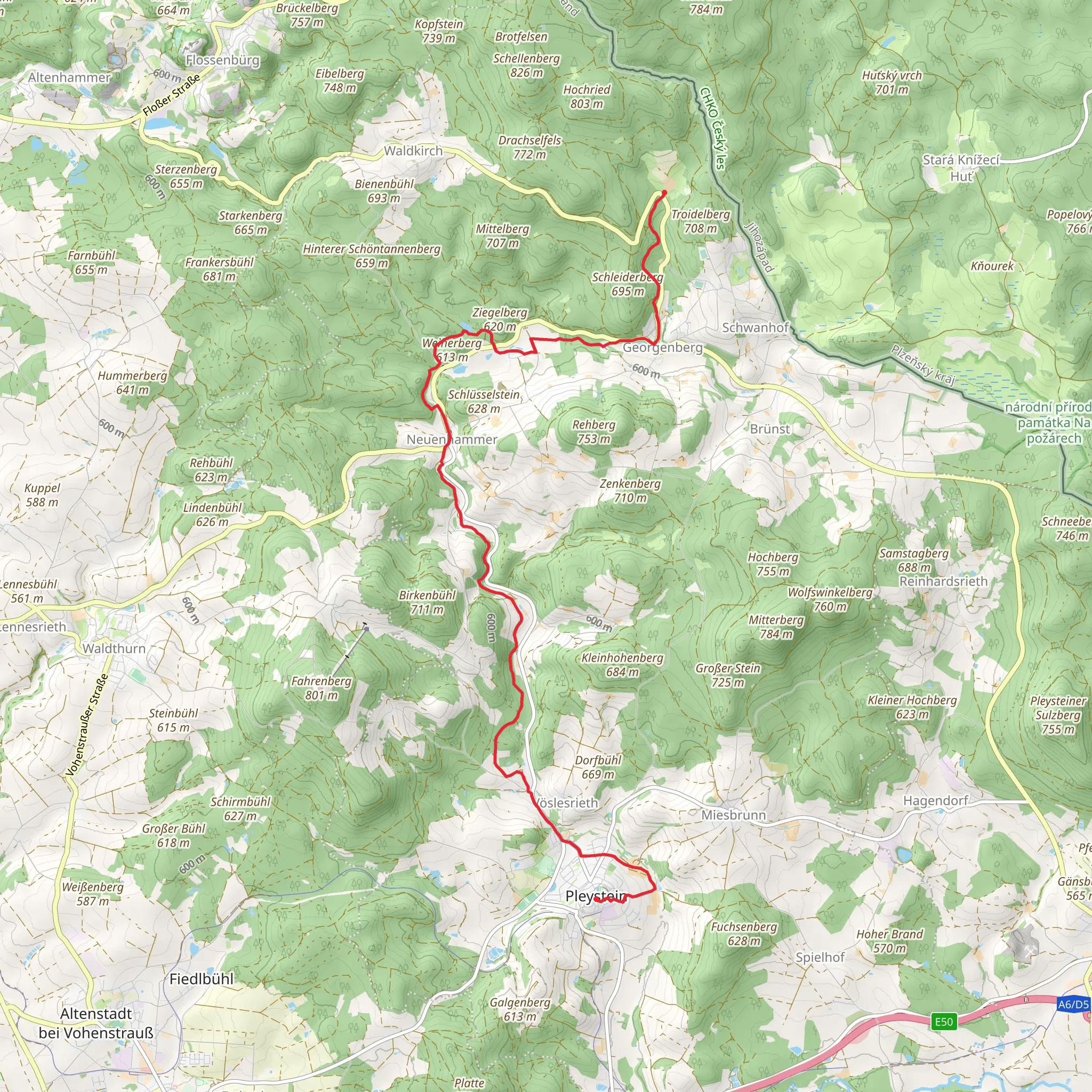 Gehenhammer to Pleystein Walk mobile static map