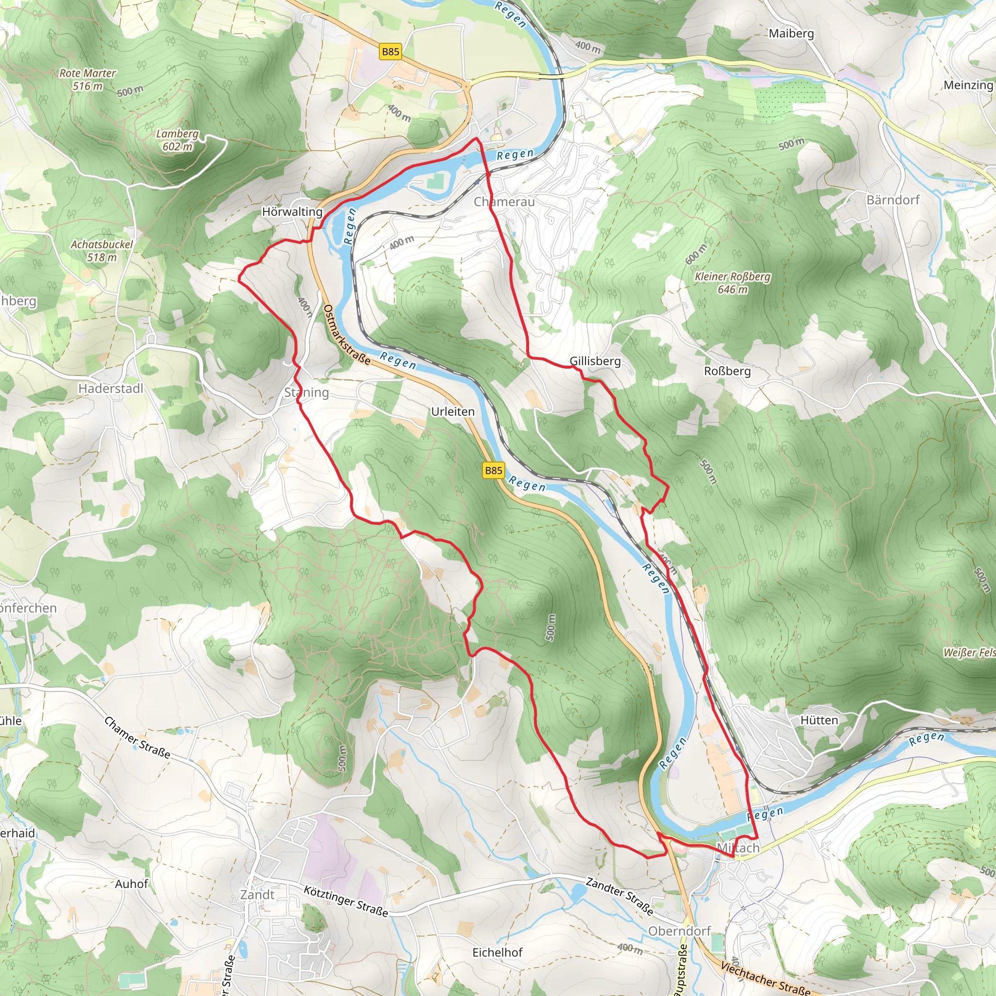 Chamerau to Miltach Loop via River Regen mobile static map