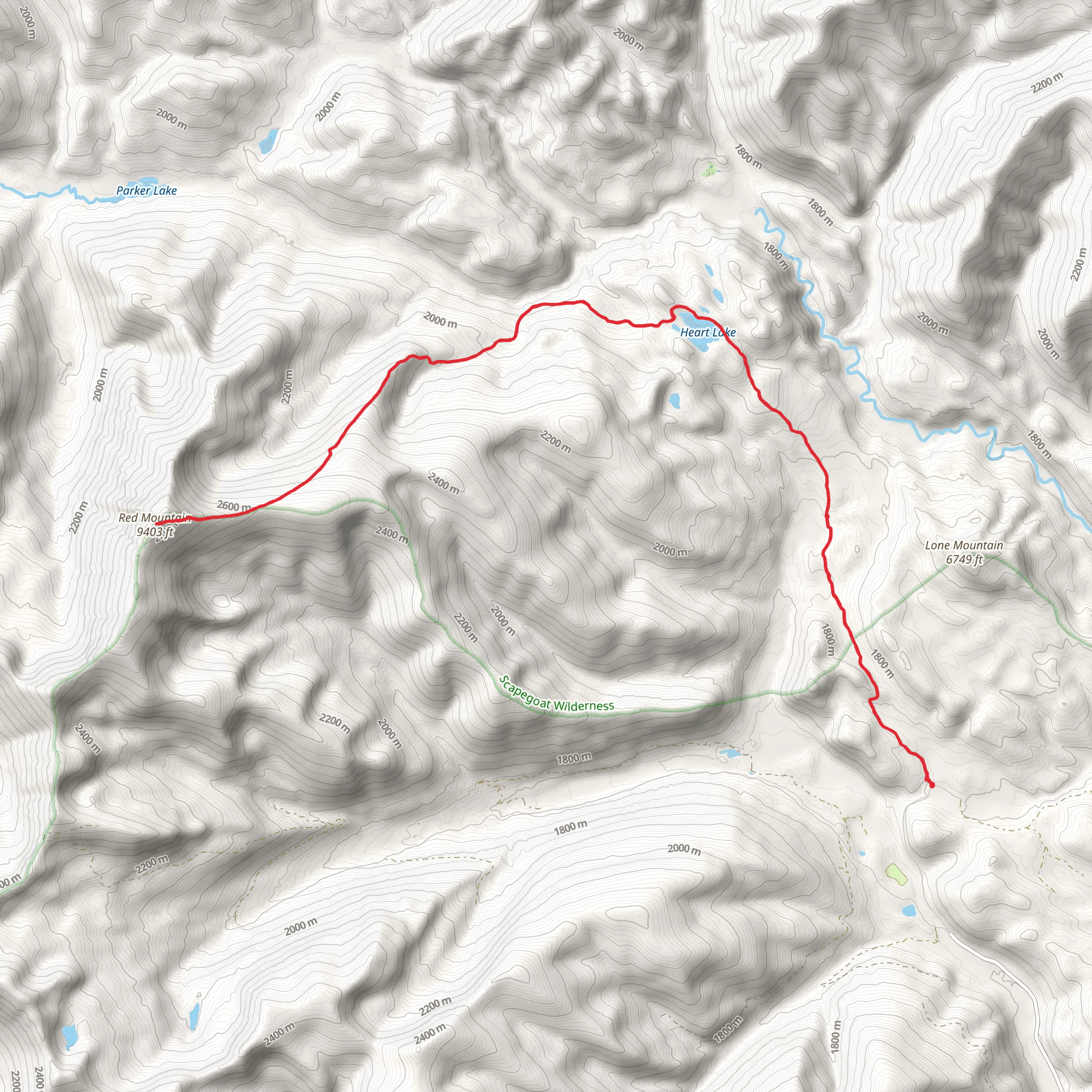 Red Mountain Trail via East Fork North Fork Trail mobile static map