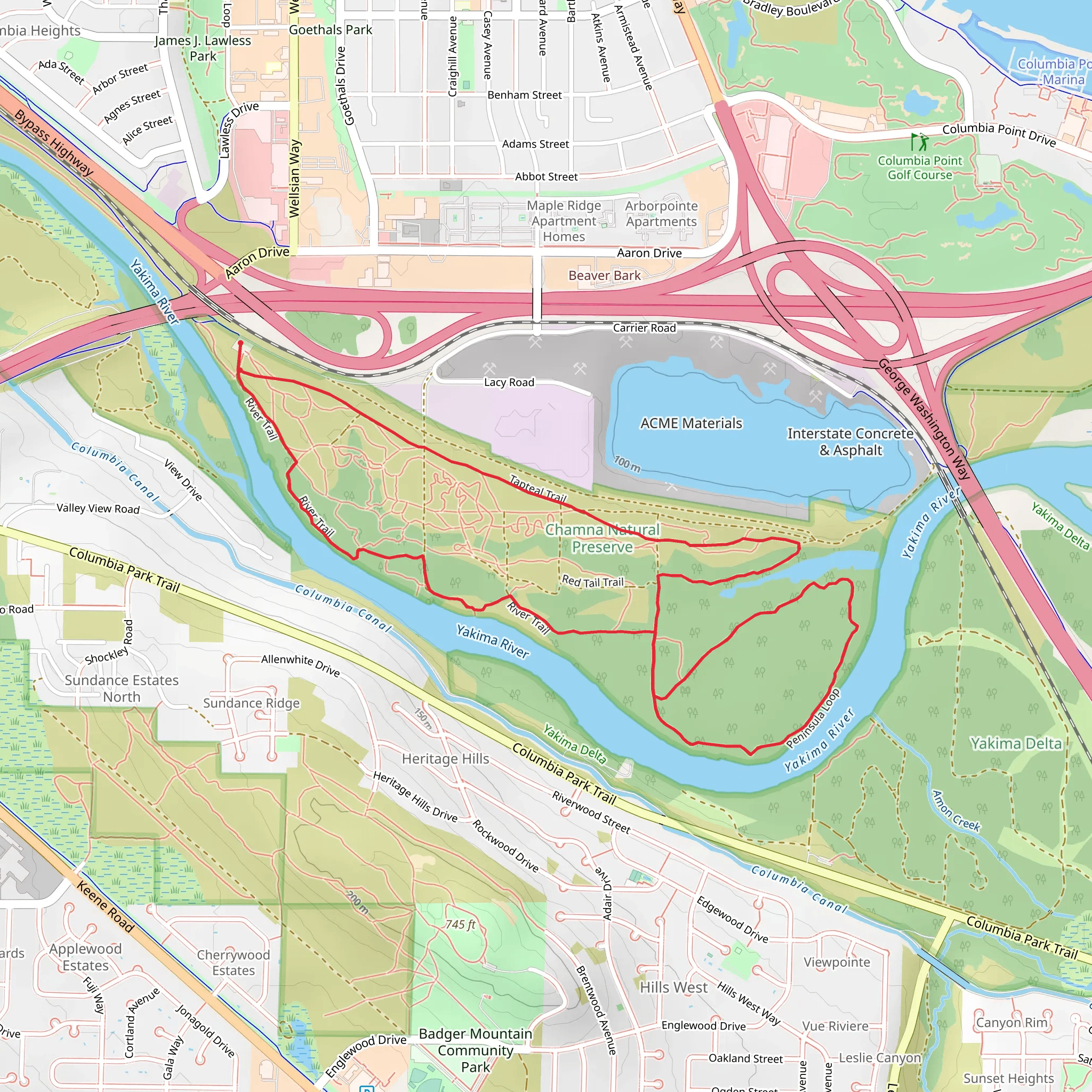 Tapteal Trail and Yakima River Walk mobile static map