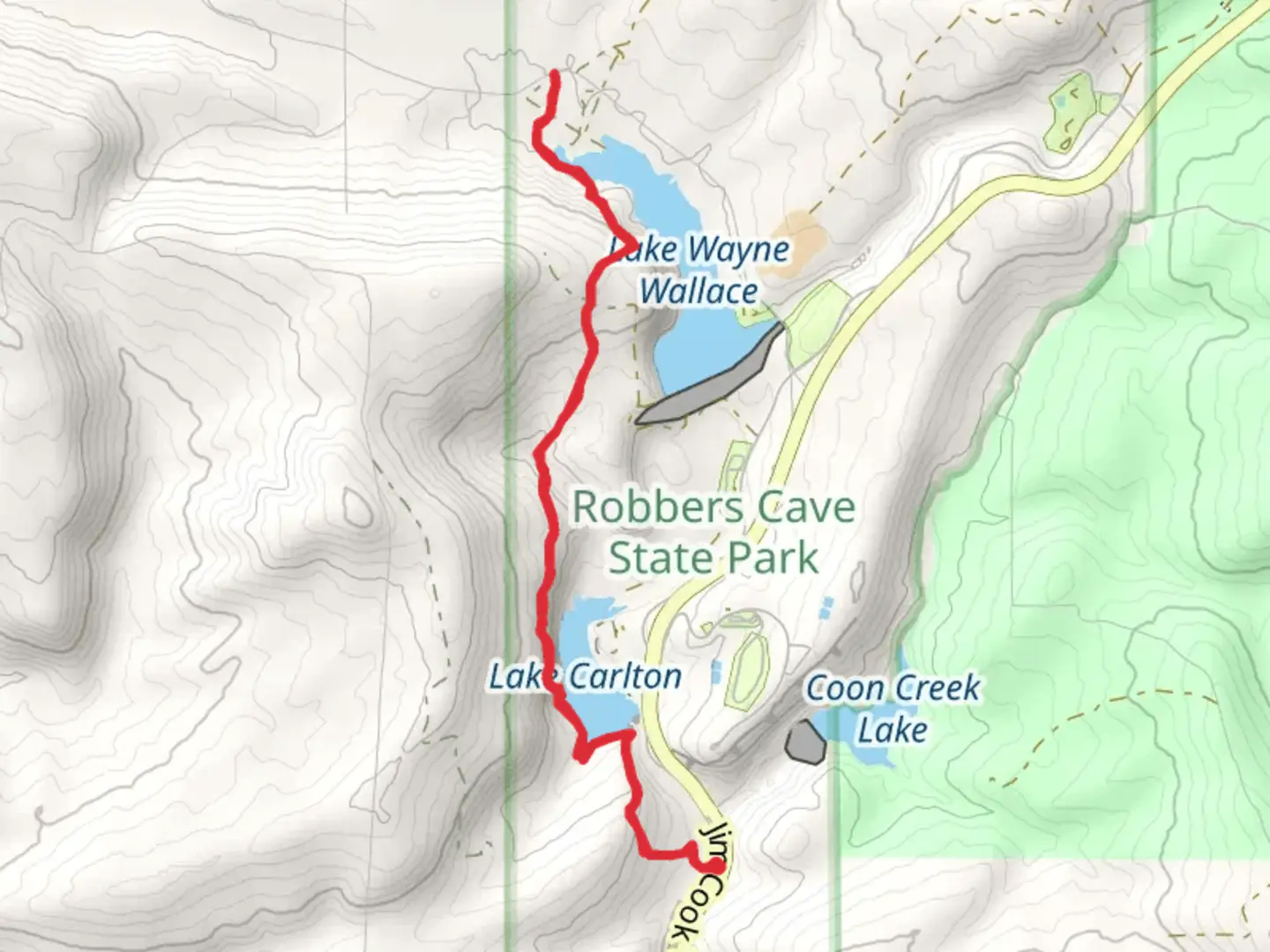 An image depicting the trail Lake Carlton to Lake Wayne Wallace and its surrounding area.