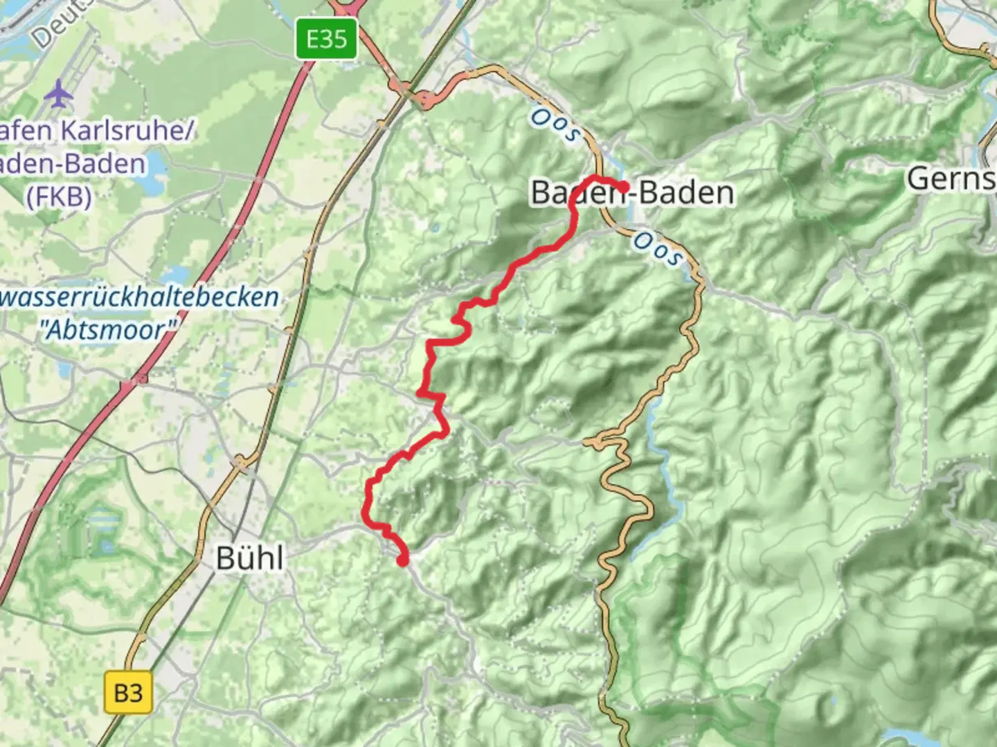 An image depicting the trail Baden-Baden to Lachmatt Walk via Fischteich and its surrounding area.