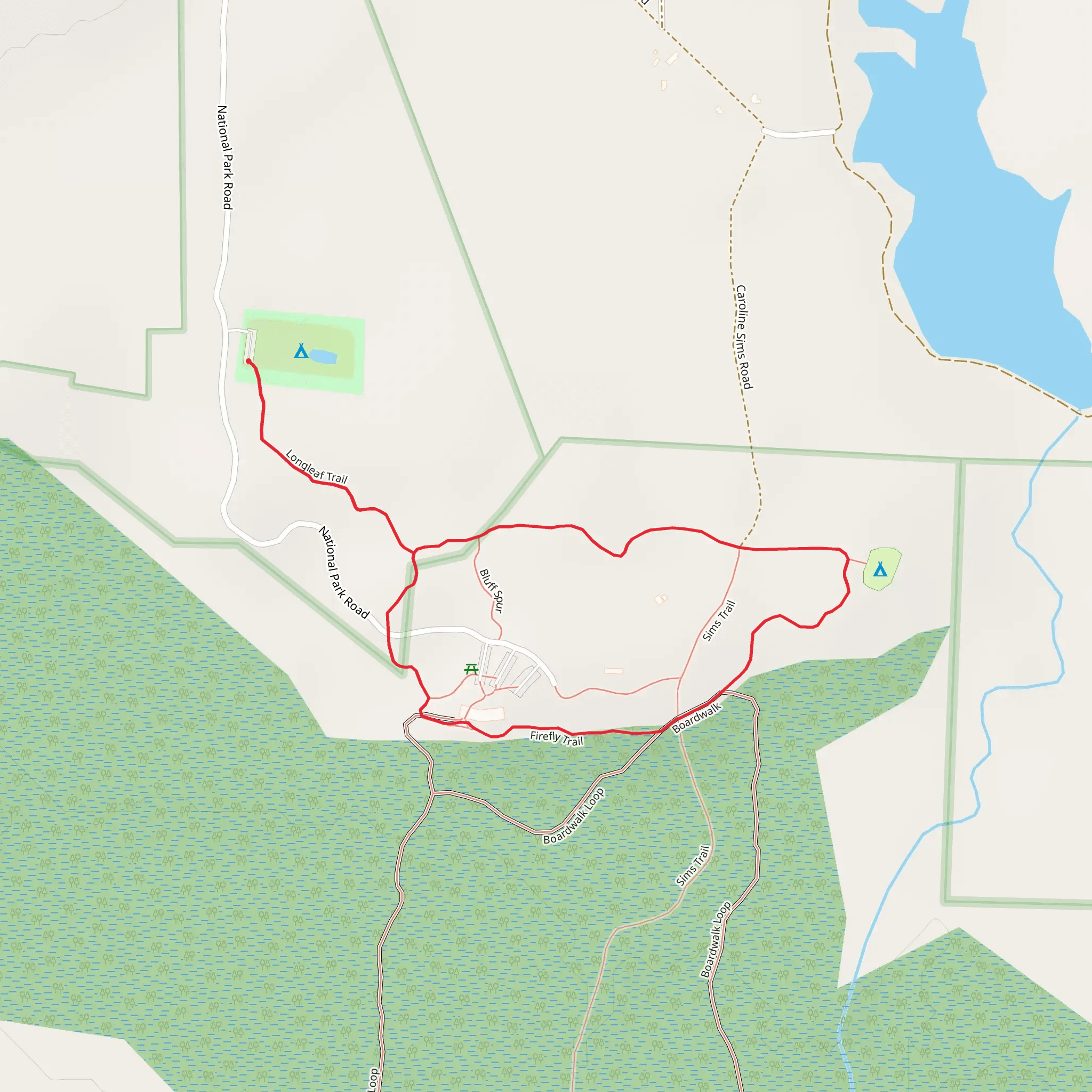 Longleaf and Bluff Loop Trail mobile static map