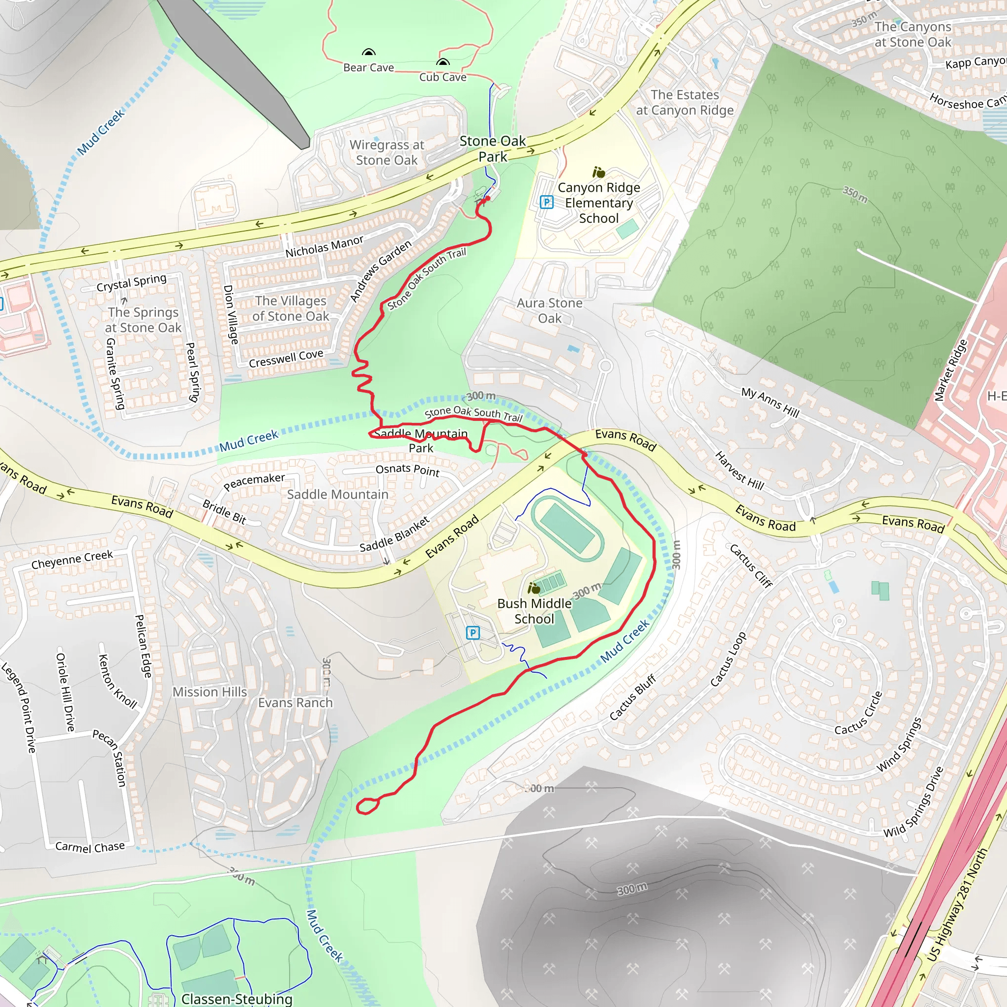 Mud Creek via Stone Oak South Trail mobile static map