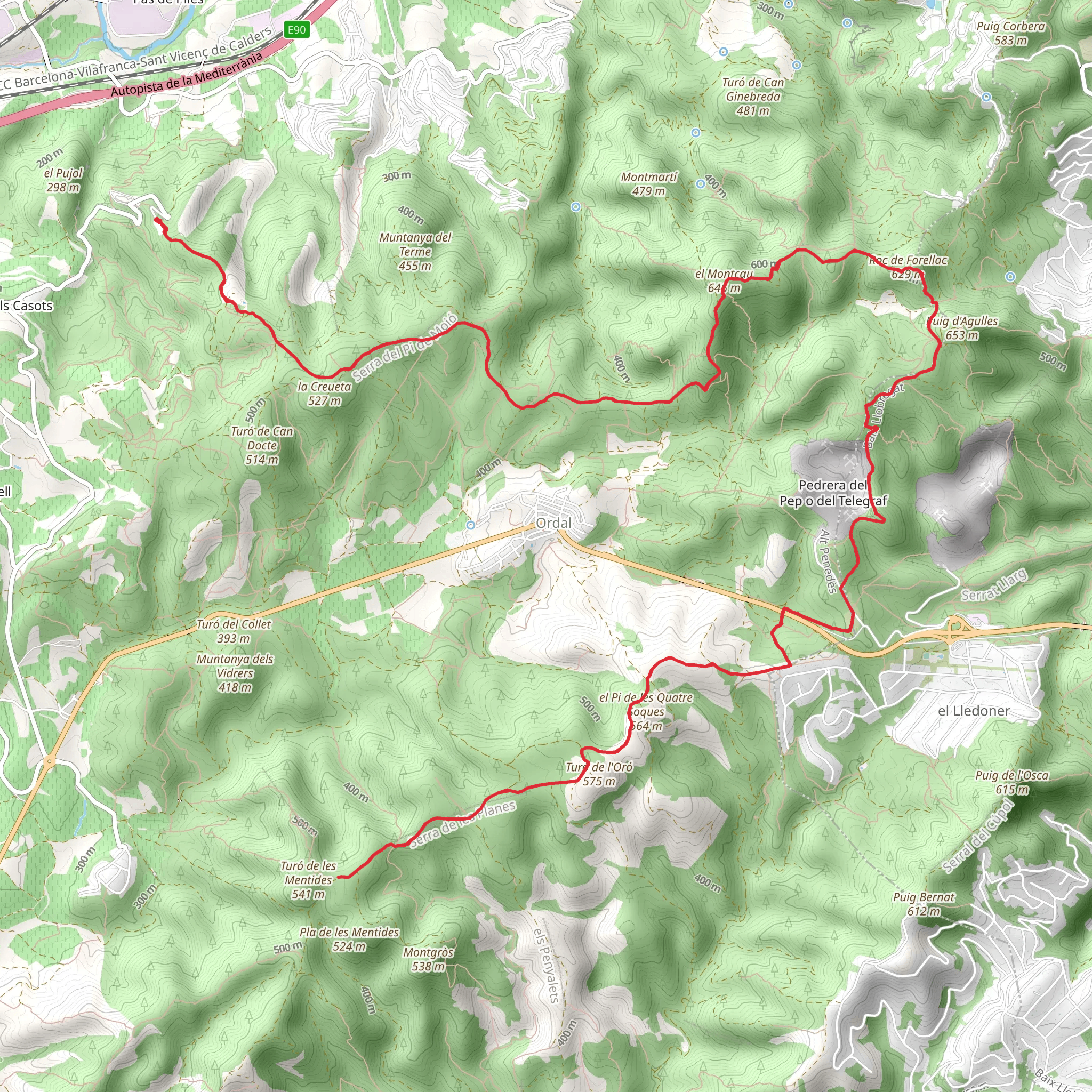 Variant of the Sierra de les Planes and the Seerra de L'Ordal PR C 156-3 mobile static map