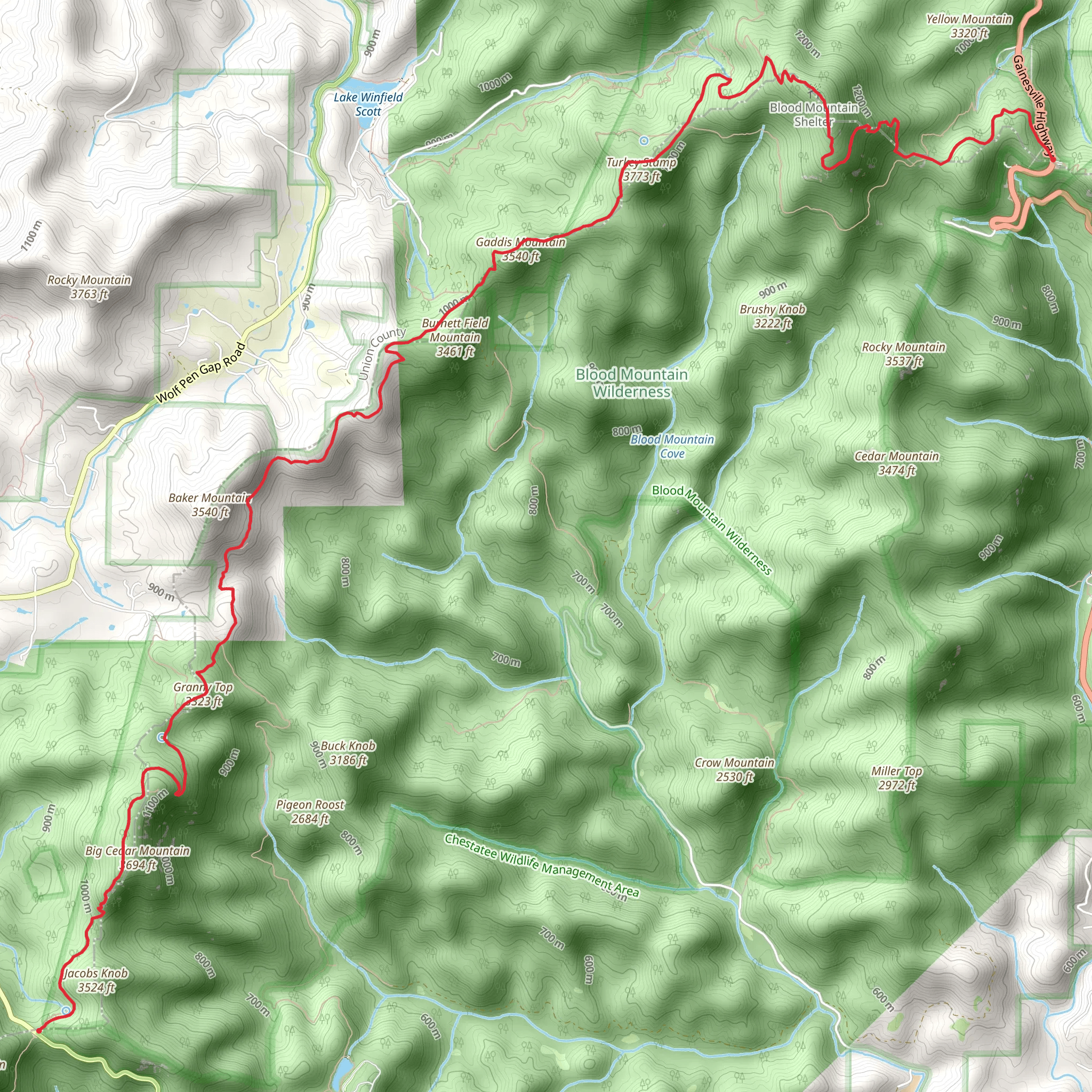 Appalachian Trail from Woody Gap mobile static map