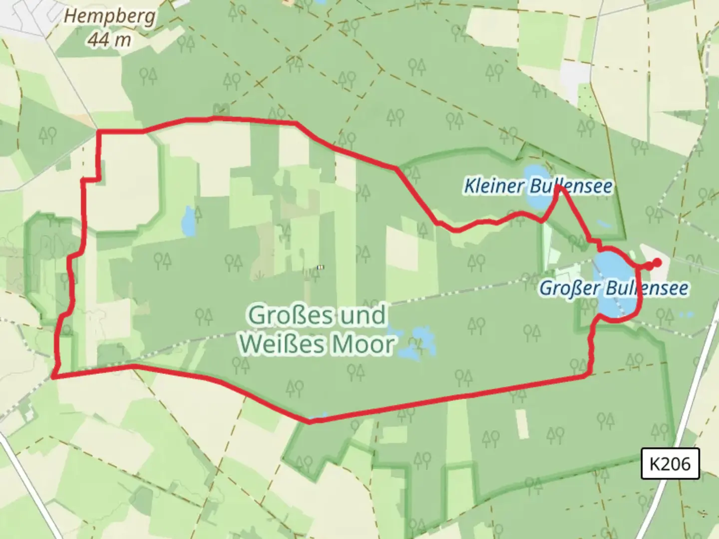 An image depicting the trail Großer Bullensee via Große Moorroute Rotenburg and its surrounding area.