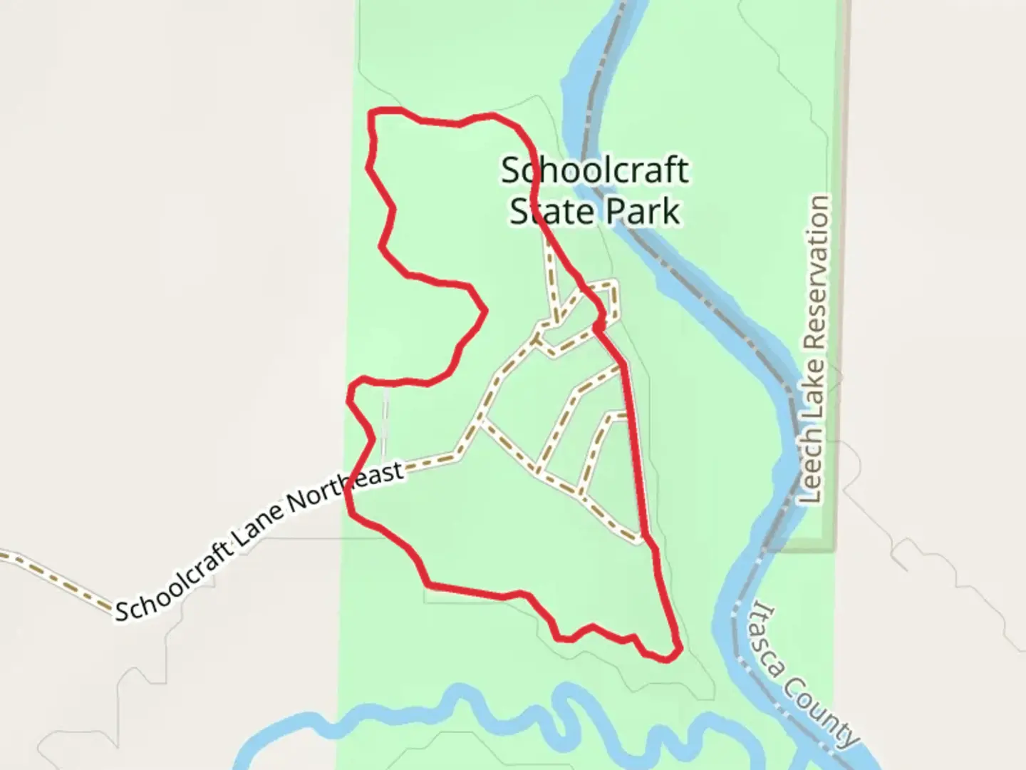 An image depicting the trail Schoolcraft State Park Loop and its surrounding area.
