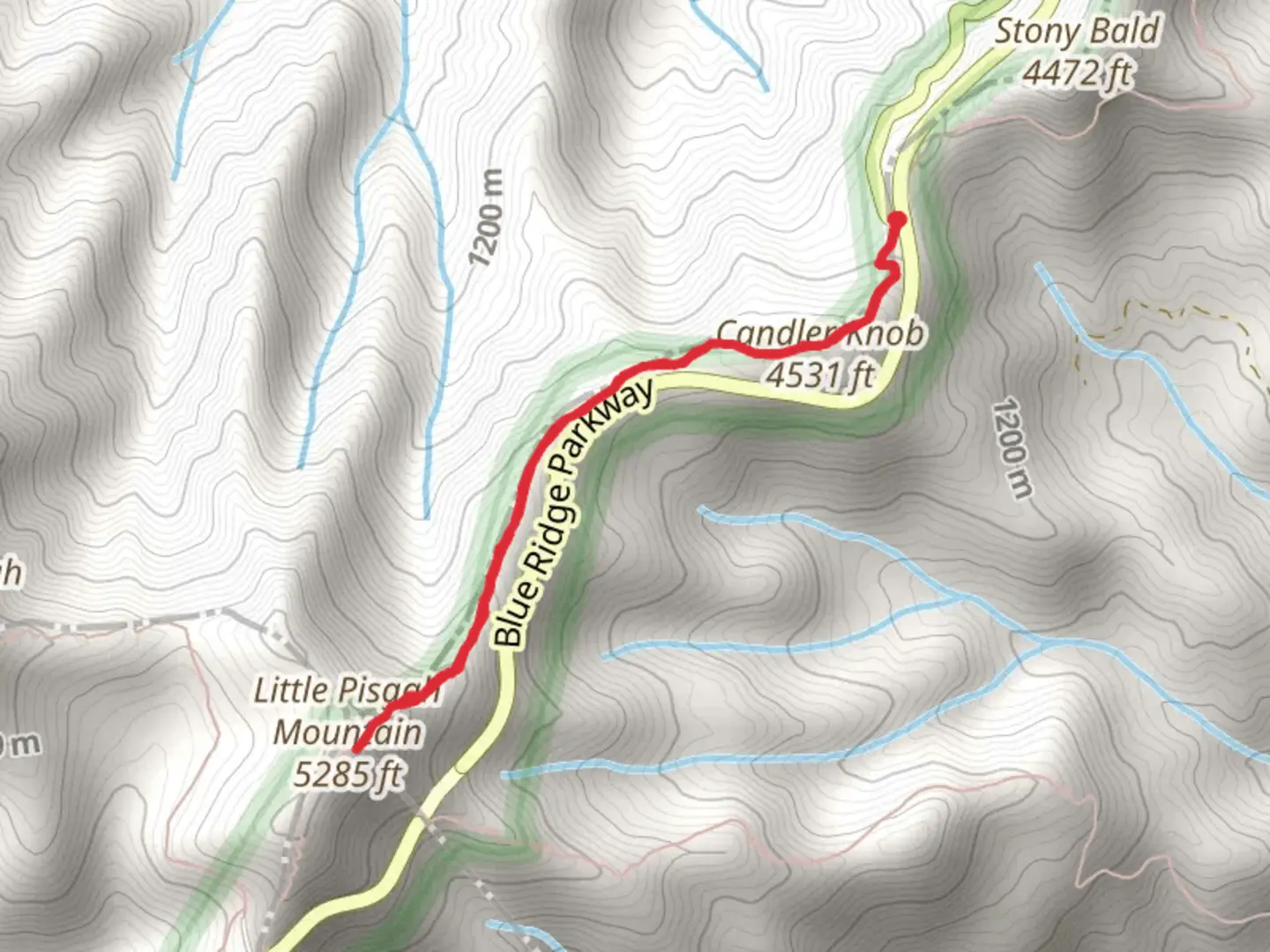 An image depicting the trail Little Pisgah Mountain via Shut-in Trail and its surrounding area.