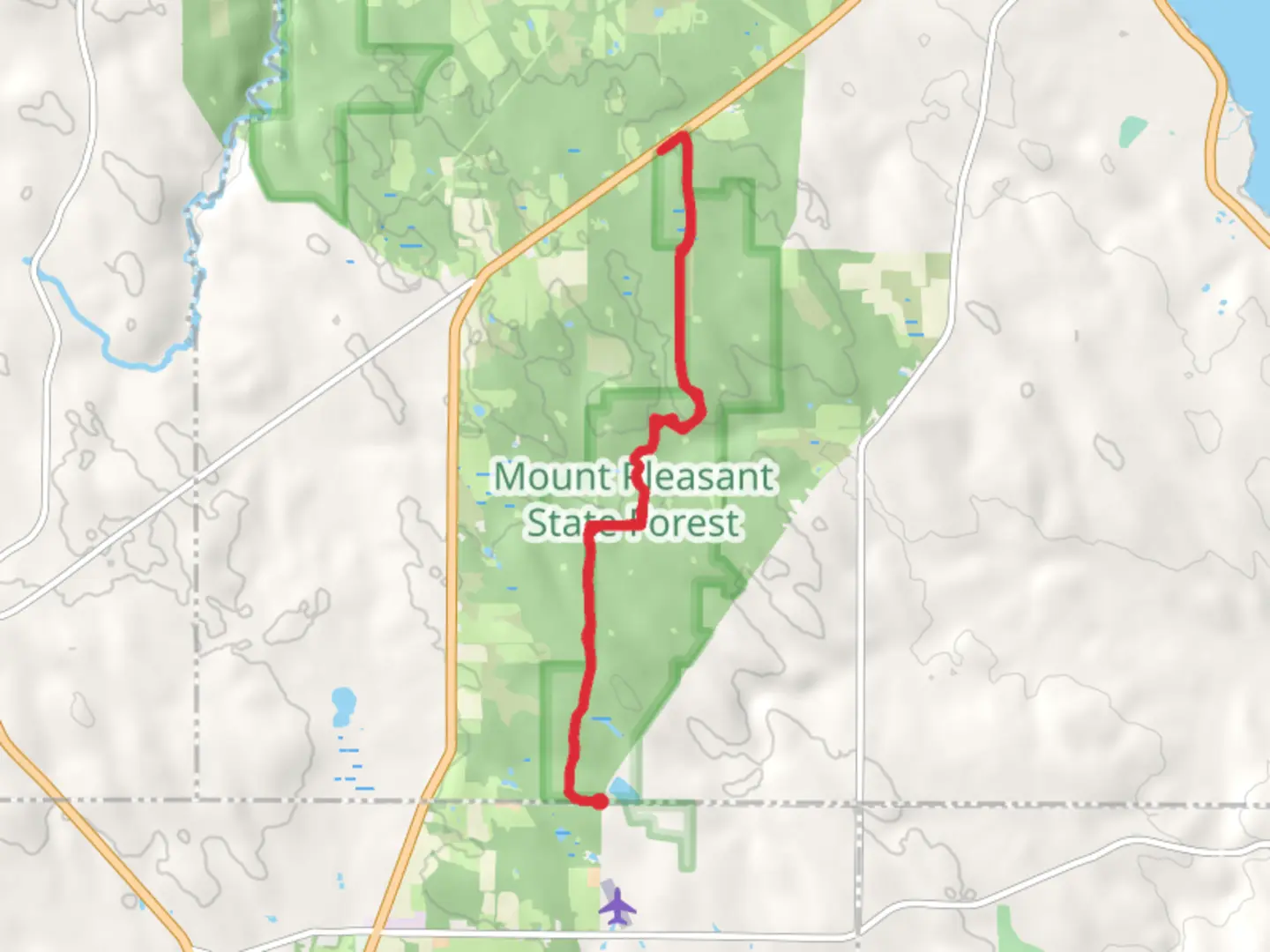 An image depicting the trail Titus Road to Sherman-Mayville Road and its surrounding area.