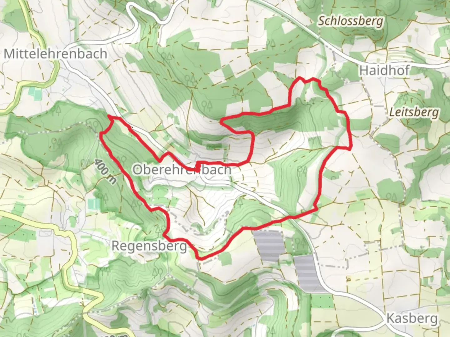 An image depicting the trail Oberehrenbach Loop via Boilenberg and its surrounding area.