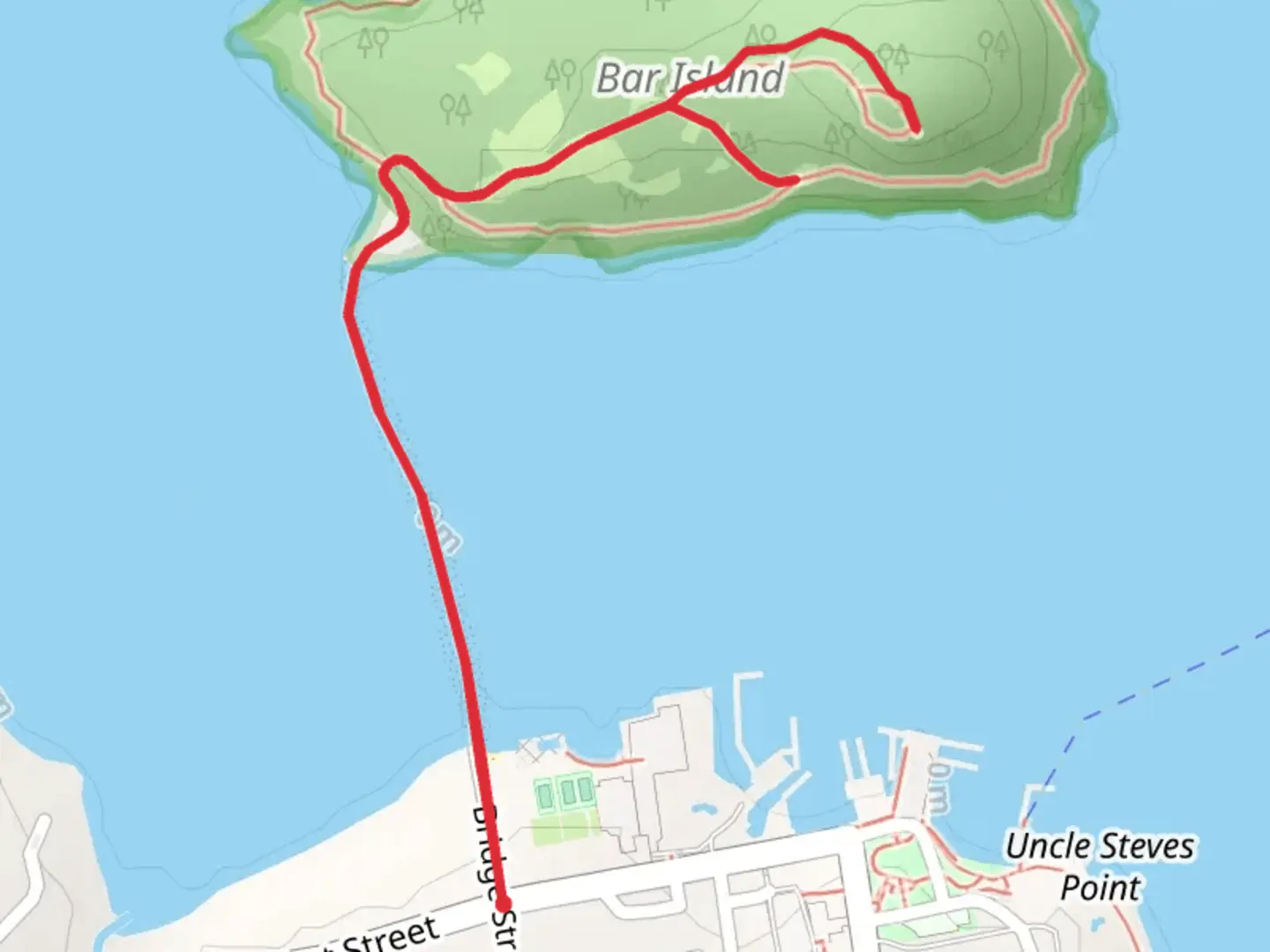 An image depicting the trail Bar Island Trail and its surrounding area.