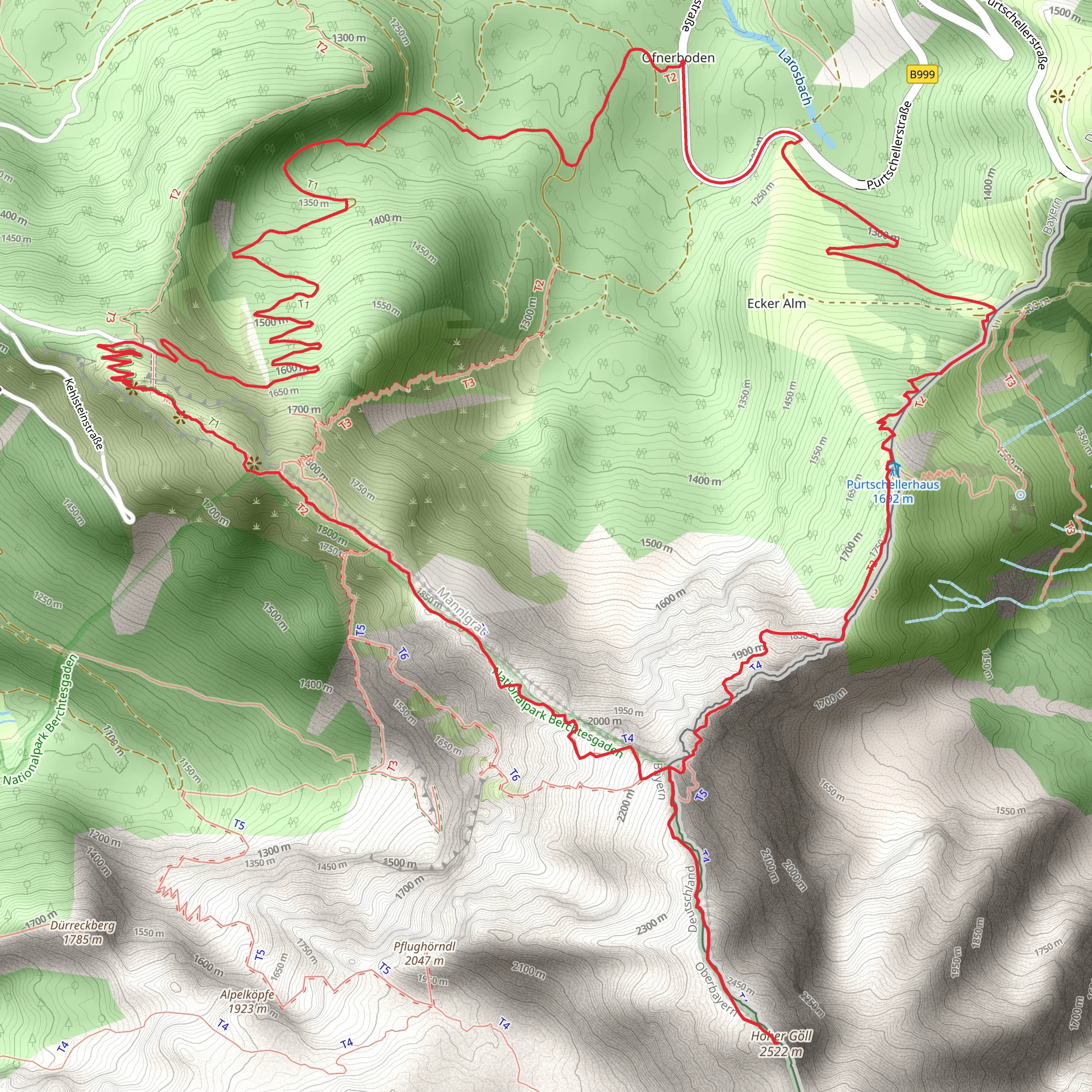 Kehlstein and Hoher Goll Loop via Kehlstein Hohen Goll Uber Mannlgrat mobile static map
