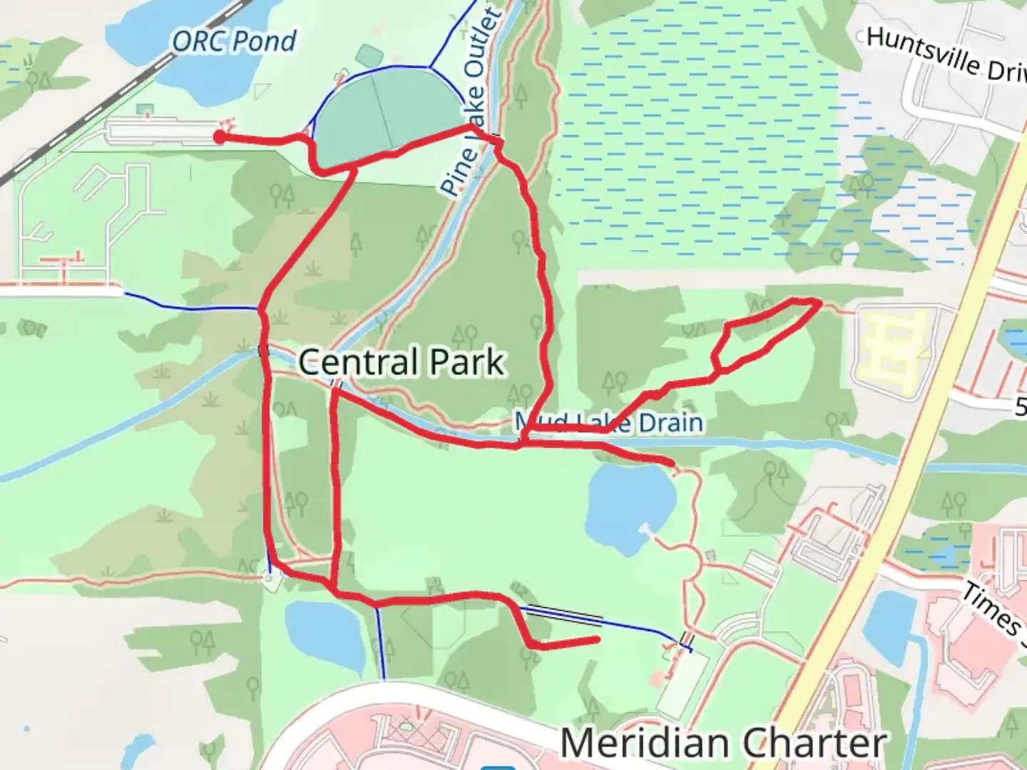 An image depicting the trail Nancy Moore Park Loop and its surrounding area.
