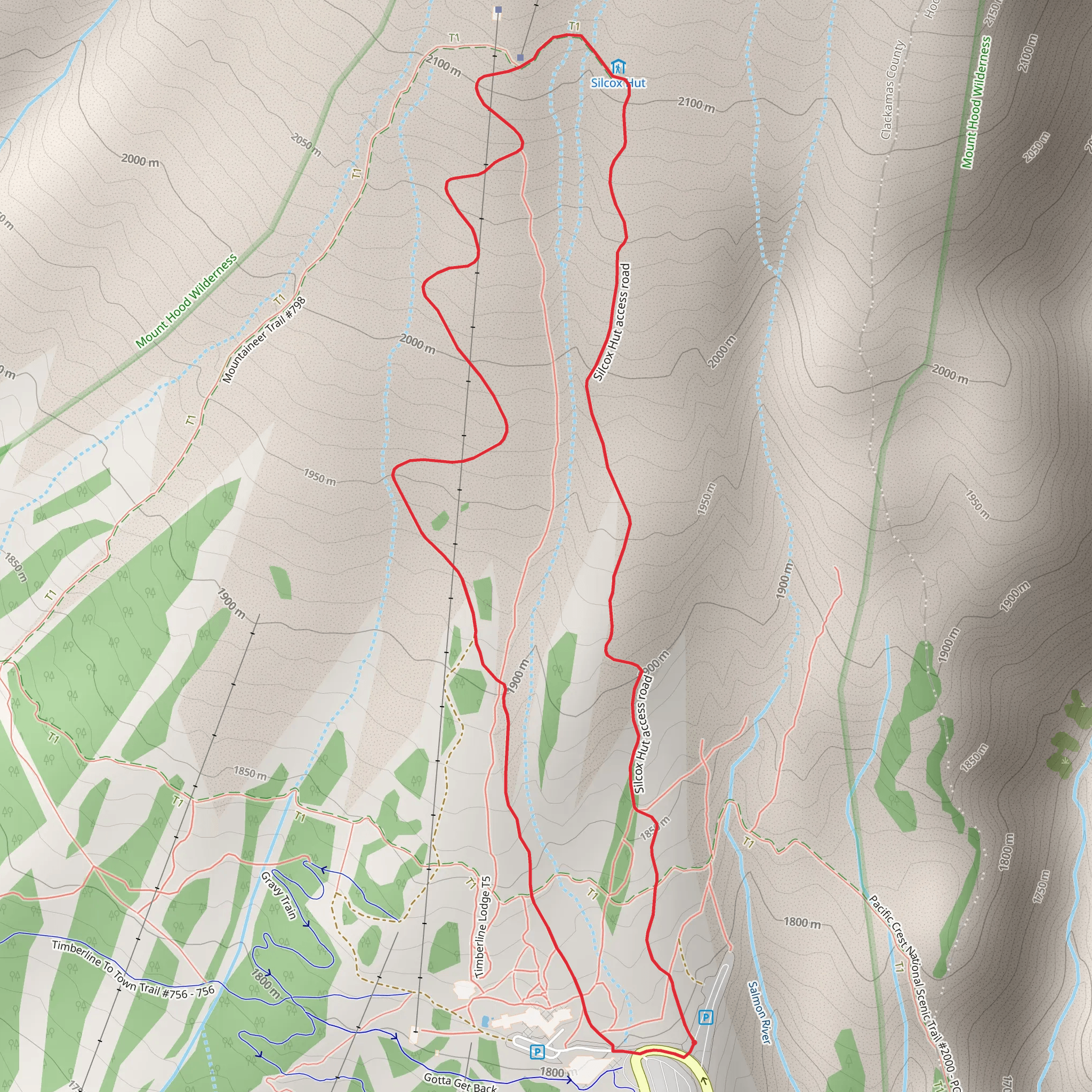 Silcox Hut access road and Mountaineer Loop Trail mobile static map