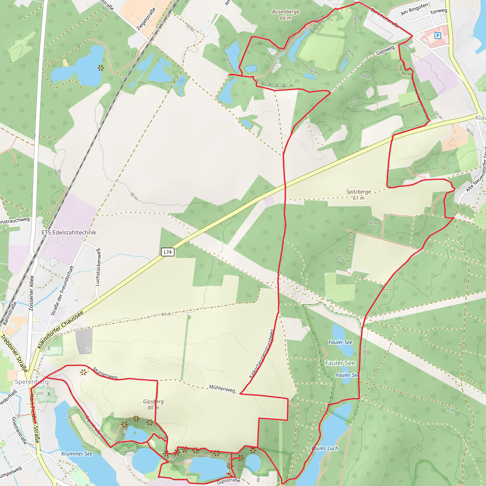 Erster Tiefbau, Dritter Tiefbau via Muehlenweg and 66 Seen Wanderweg mobile static map