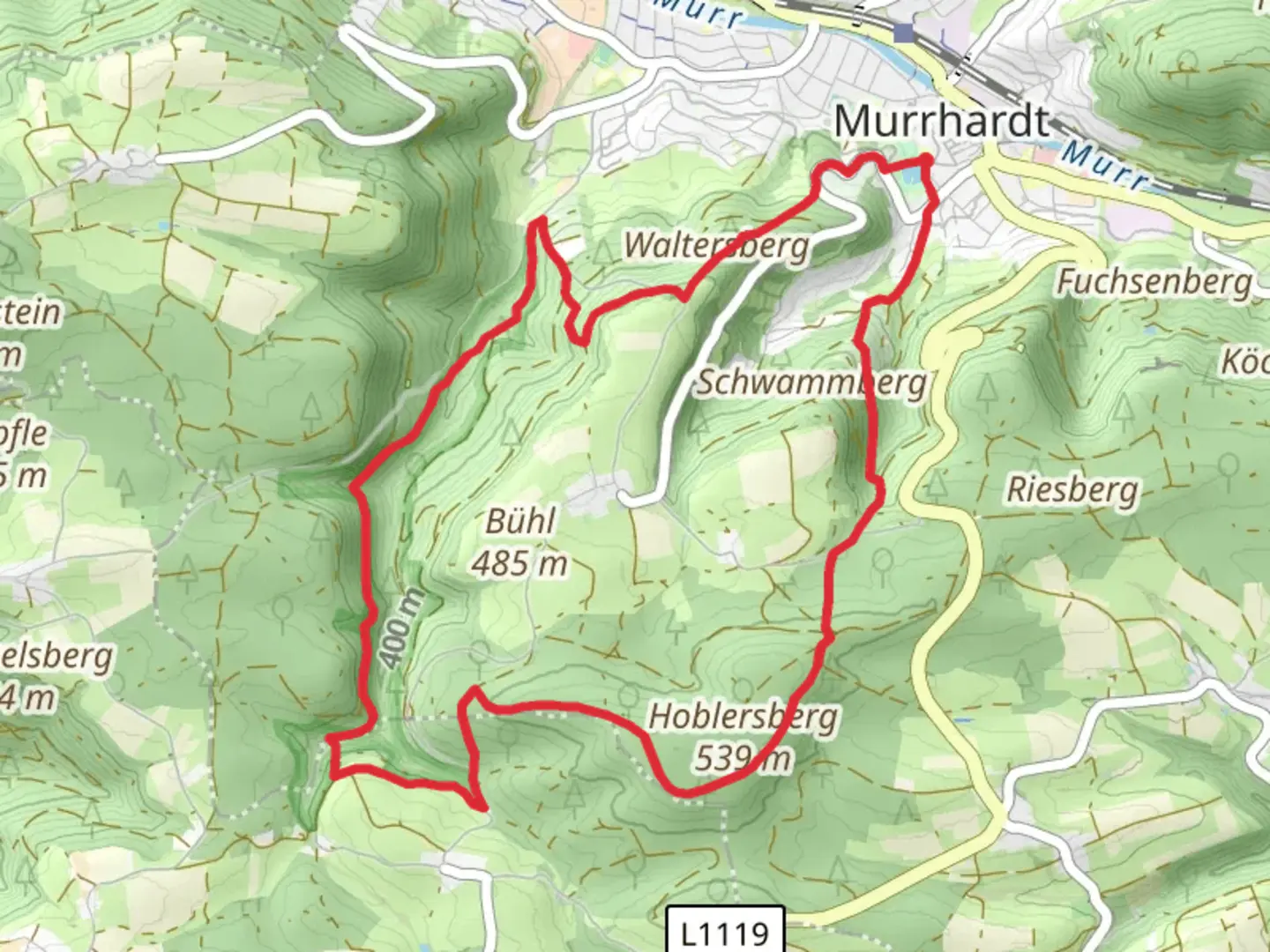An image depicting the trail Feenspuren Waldklingen Loop and its surrounding area.