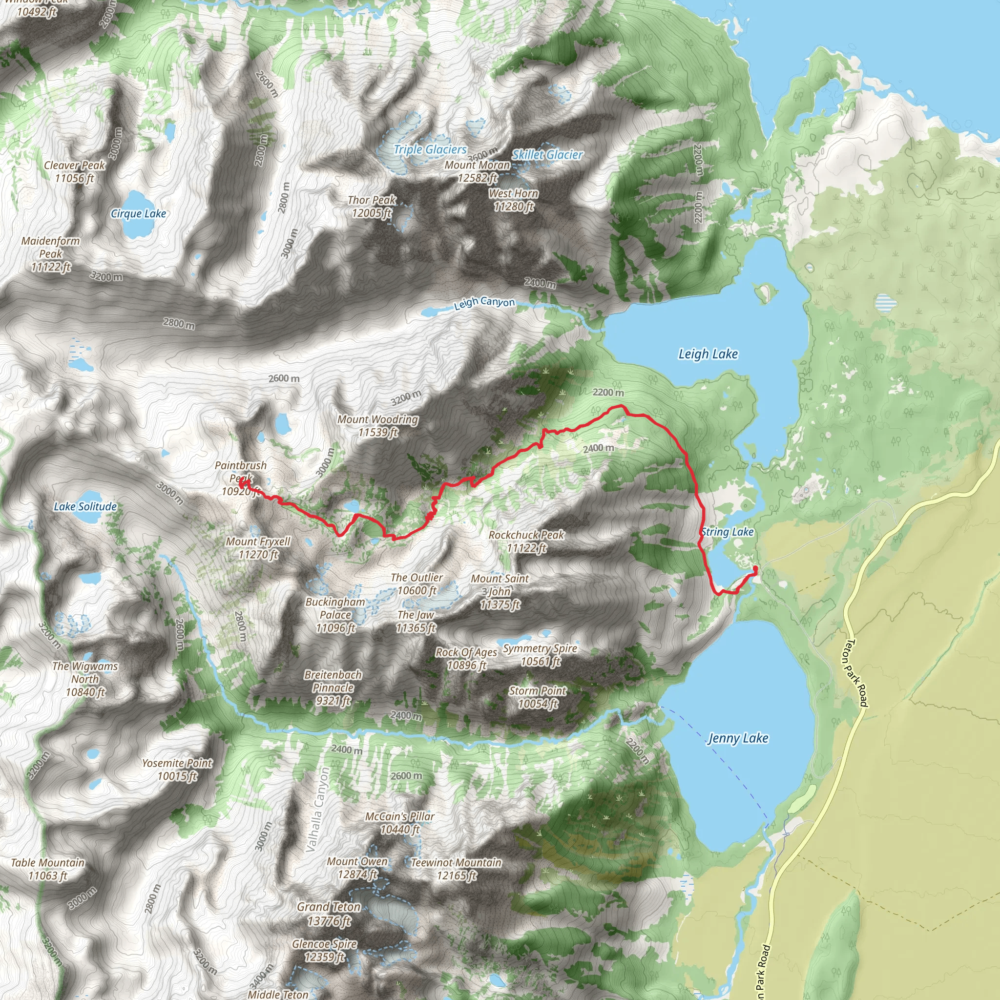 Paintbrush Peak via String Lake Trail mobile static map