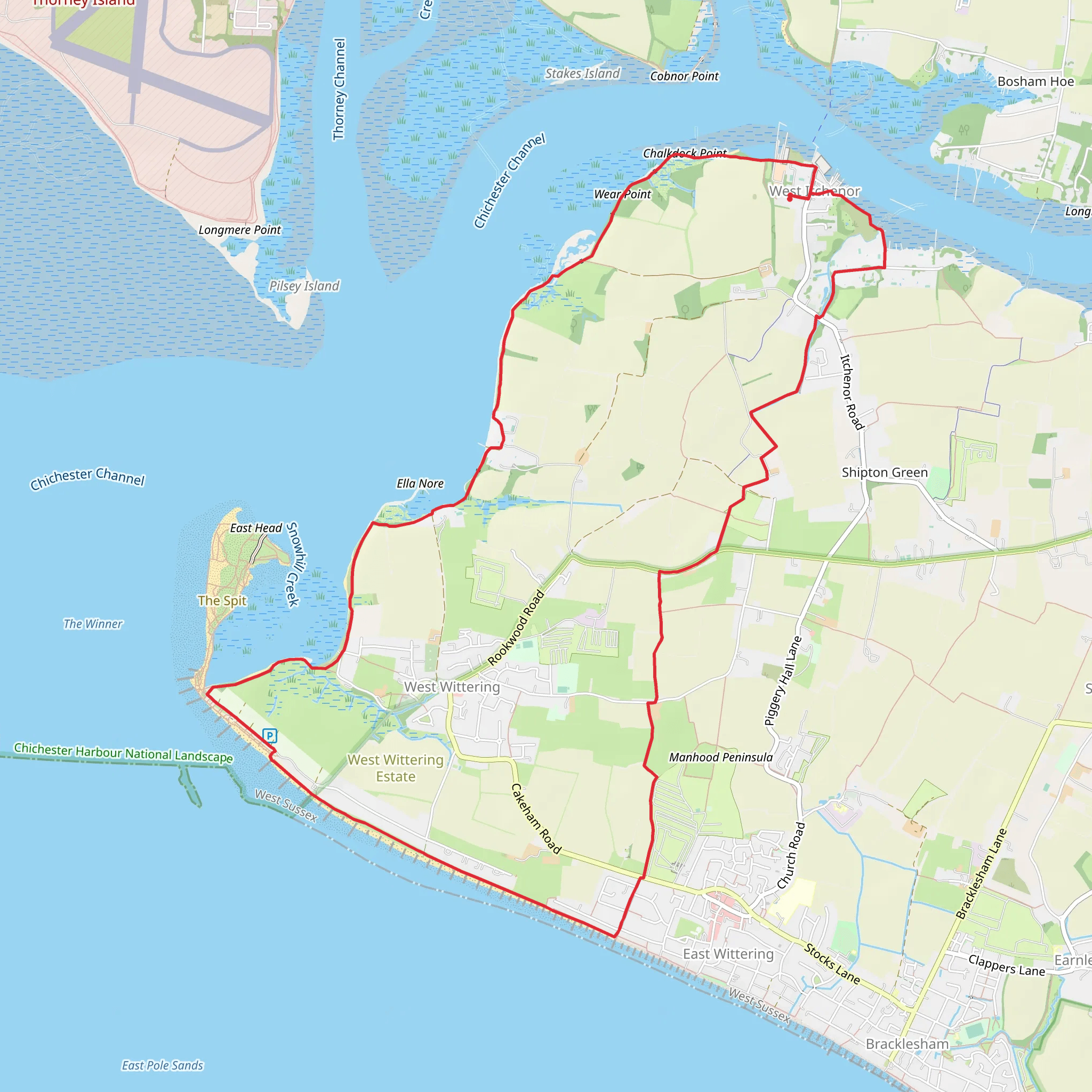 West Itchenor Country Park and West Wittering Country Park Loop mobile static map