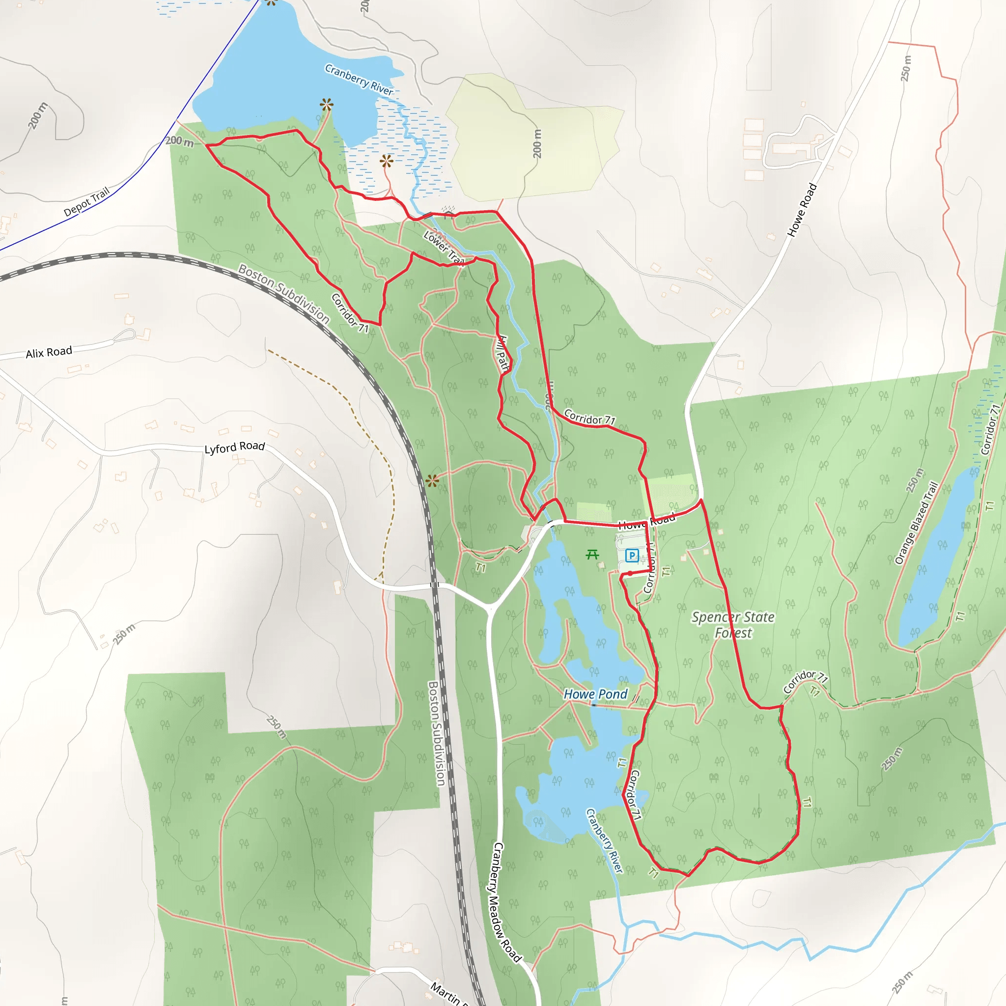 Howe Pond and Spencer State Forest Loop mobile static map