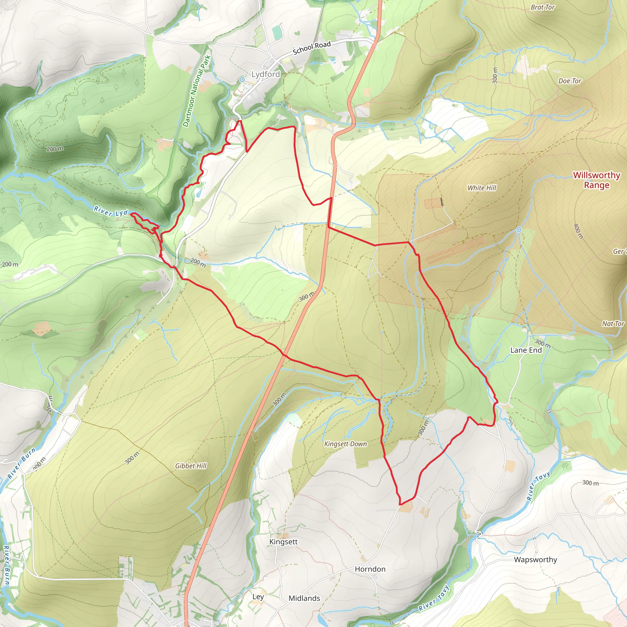Wheal Jewell Reservoir, Ravens Tor and White Lady Waterfall Loop mobile static map