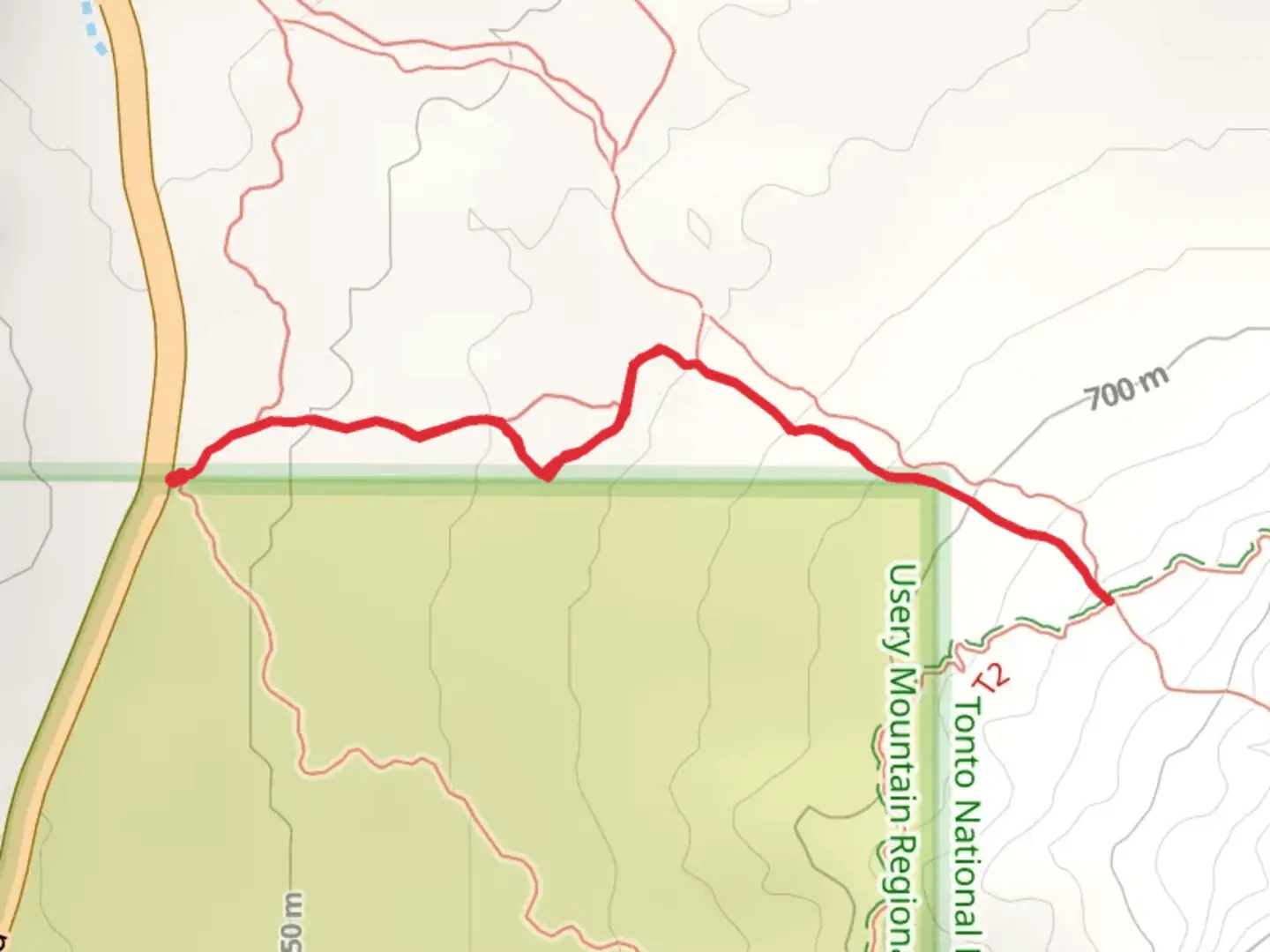 An image depicting the trail Maricopa Trail from North Usery Pass Road and its surrounding area.