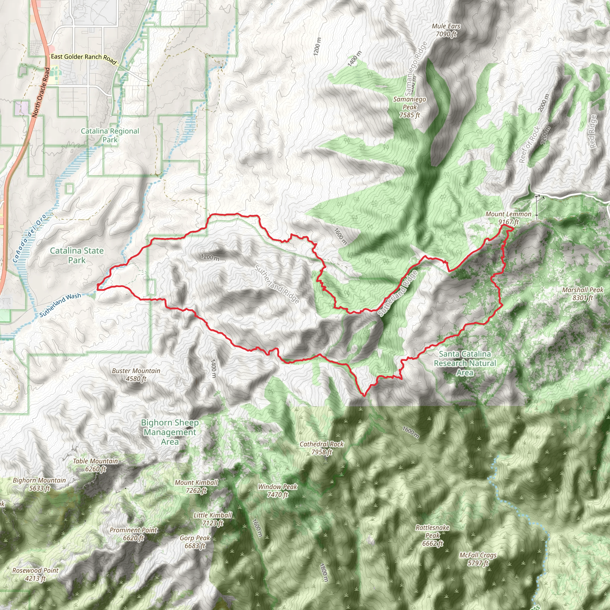 Mount Lemmon via Romero Ruin Trail and Arizona Trail Loop mobile static map