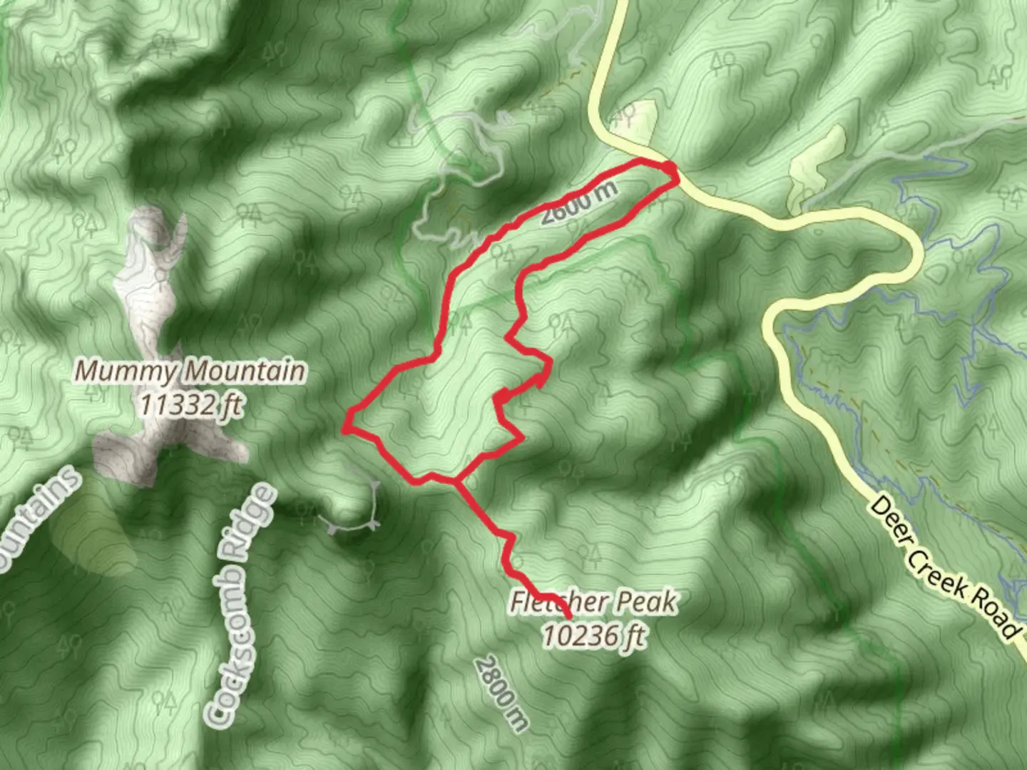 An image depicting the trail Fletcher Peak and Wildhorse Canyon Loop and its surrounding area.