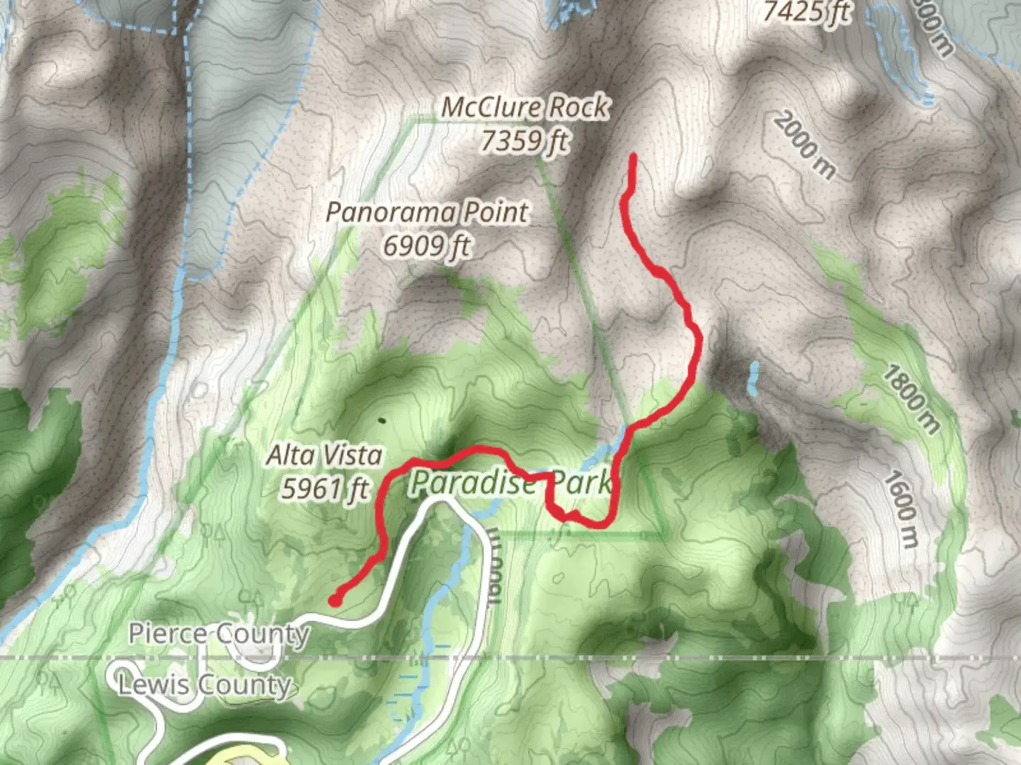 An image depicting the trail Skyline Trail and Paradise Glacier Trail and its surrounding area.