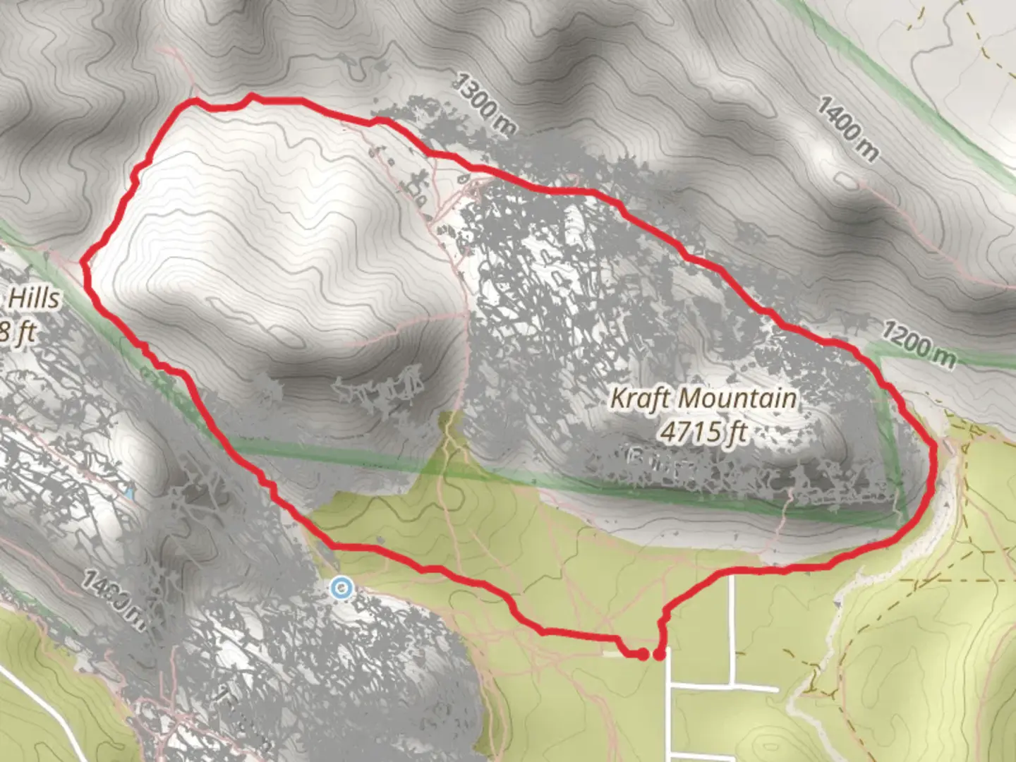 An image depicting the trail Loop around Kraft Mountain and its surrounding area.