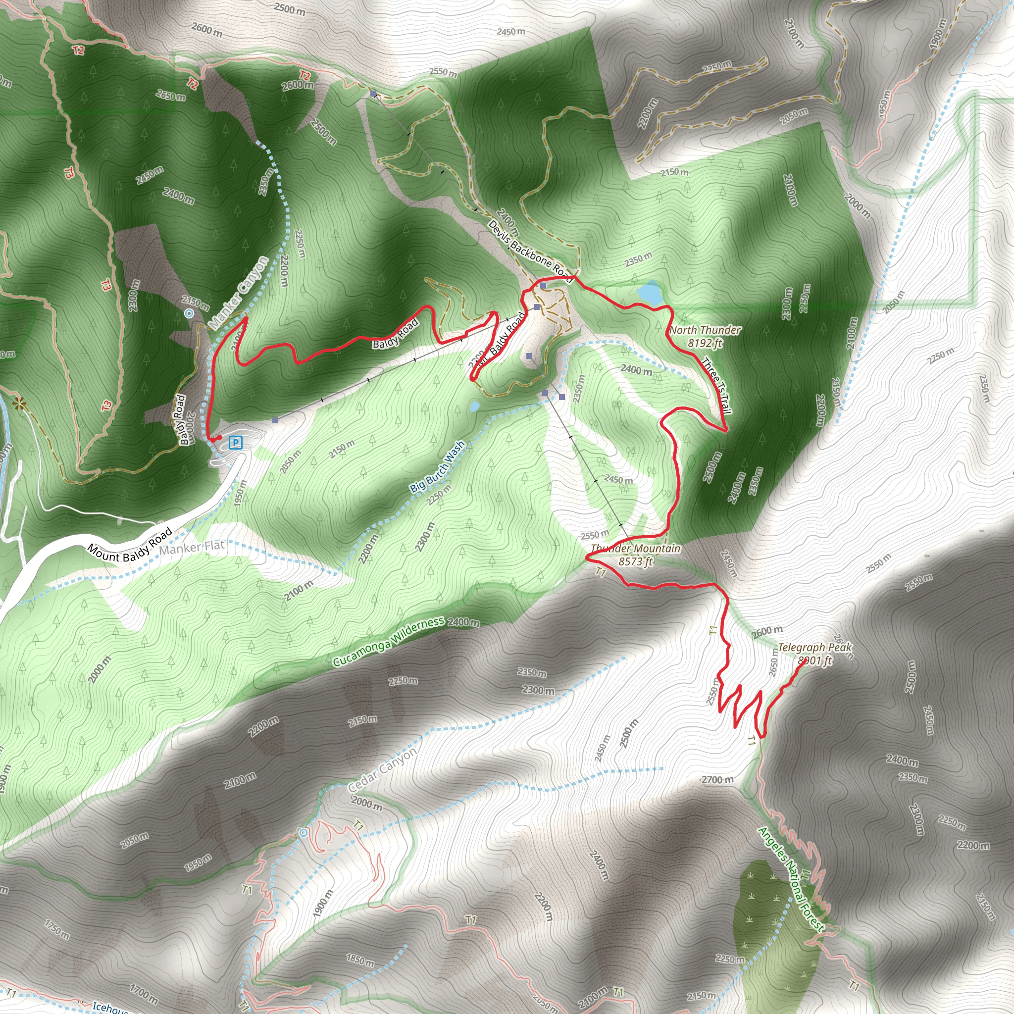 Telegraph Peak via Three Ts Trail mobile static map