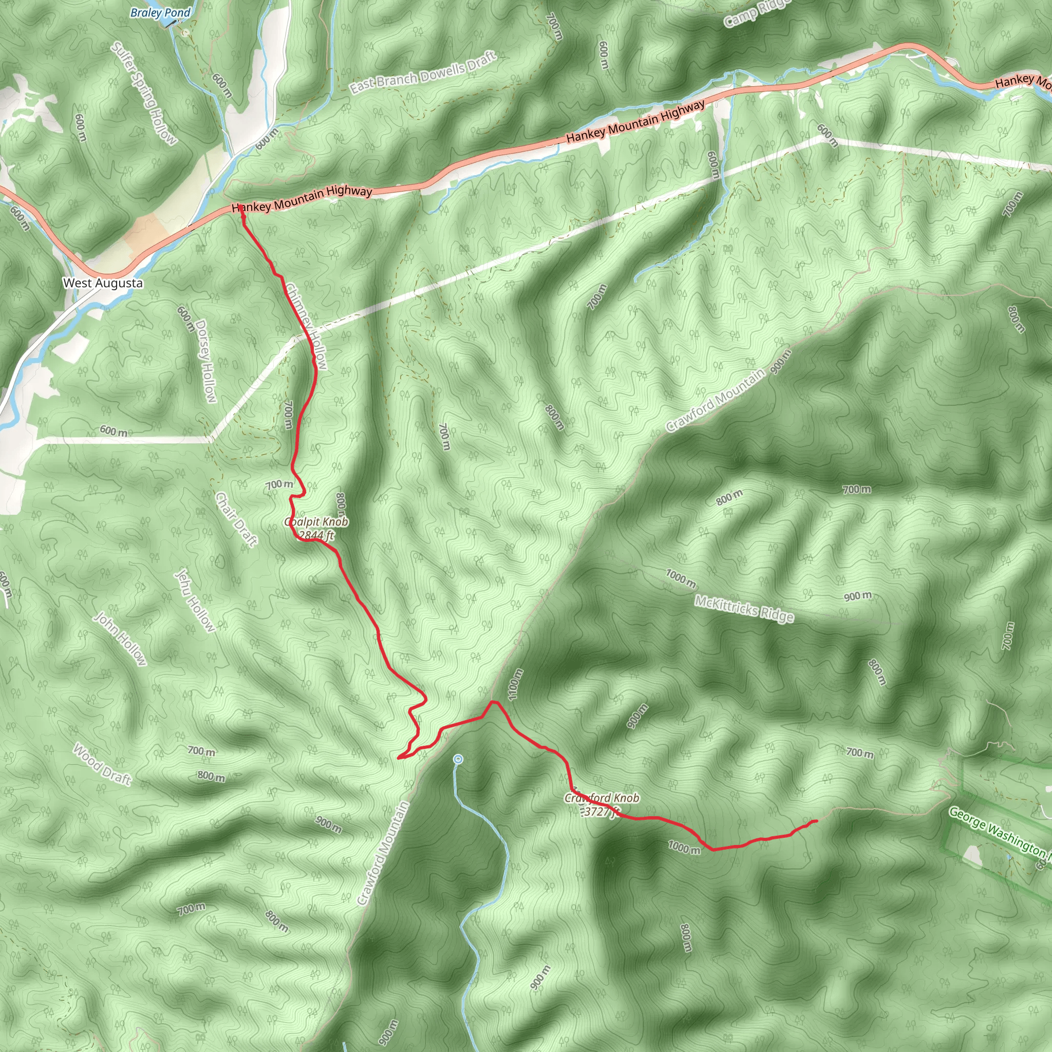 Coalpit Knob and Crawford Knob via Chimney Hollow Trail mobile static map