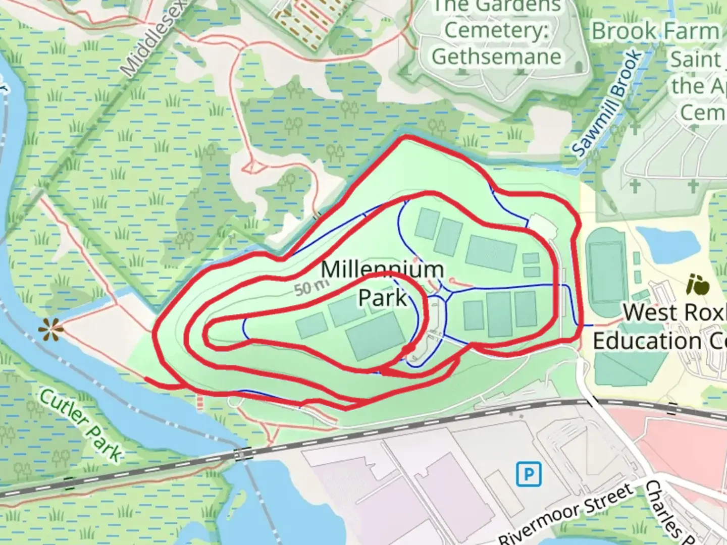 An image depicting the trail Millennium Park Loop and its surrounding area.