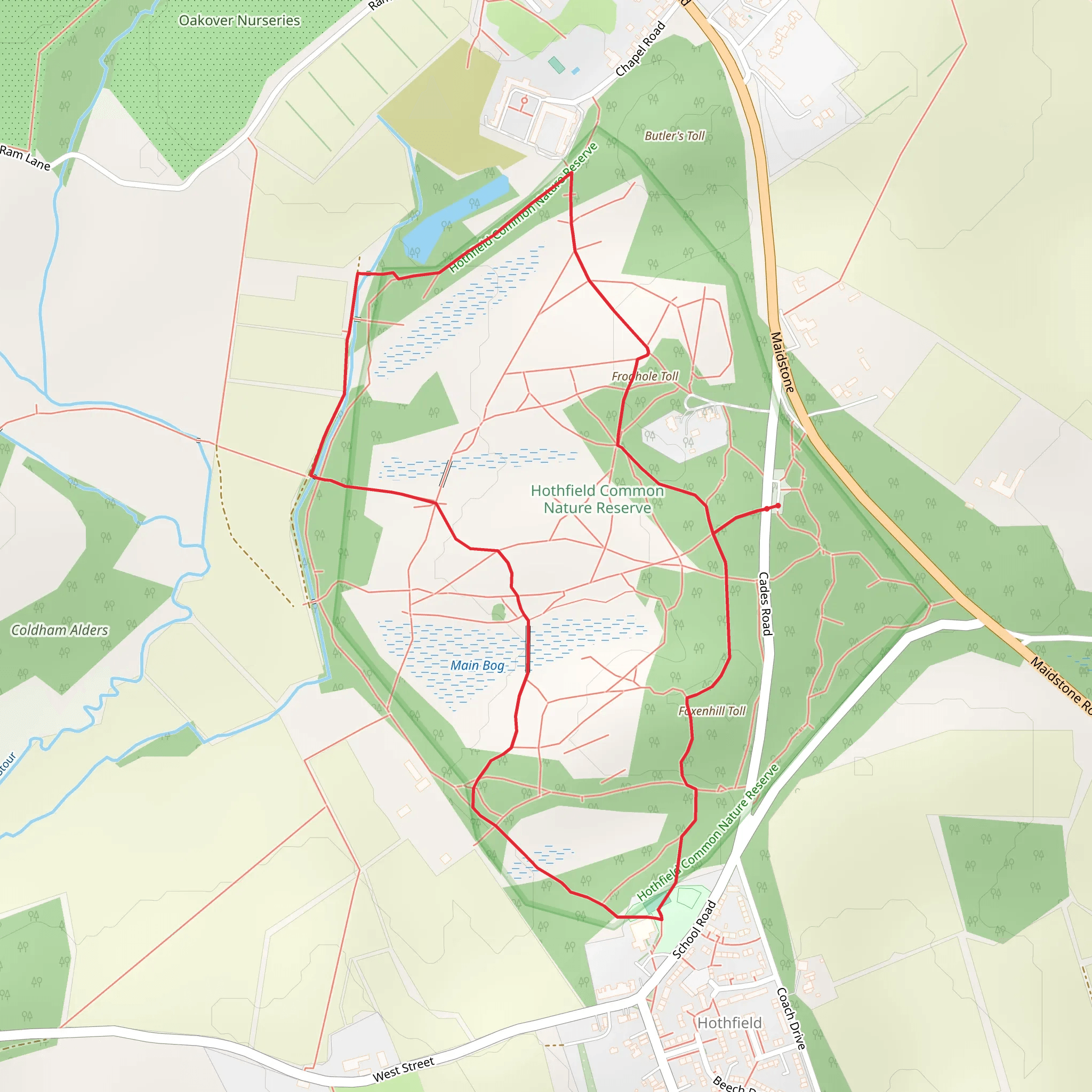 Hothfield Common Nature Reserve Loop mobile static map