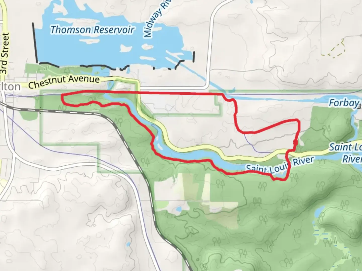 An image depicting the trail C C C Trail, Forbay Trail and Carlton Loop Trail and its surrounding area.