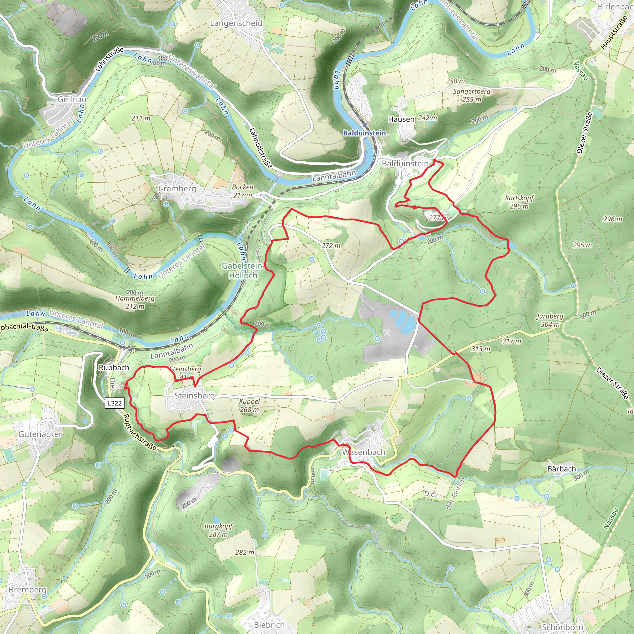 Balduinstein and Steinsberg Loop via Gabelstein mobile static map